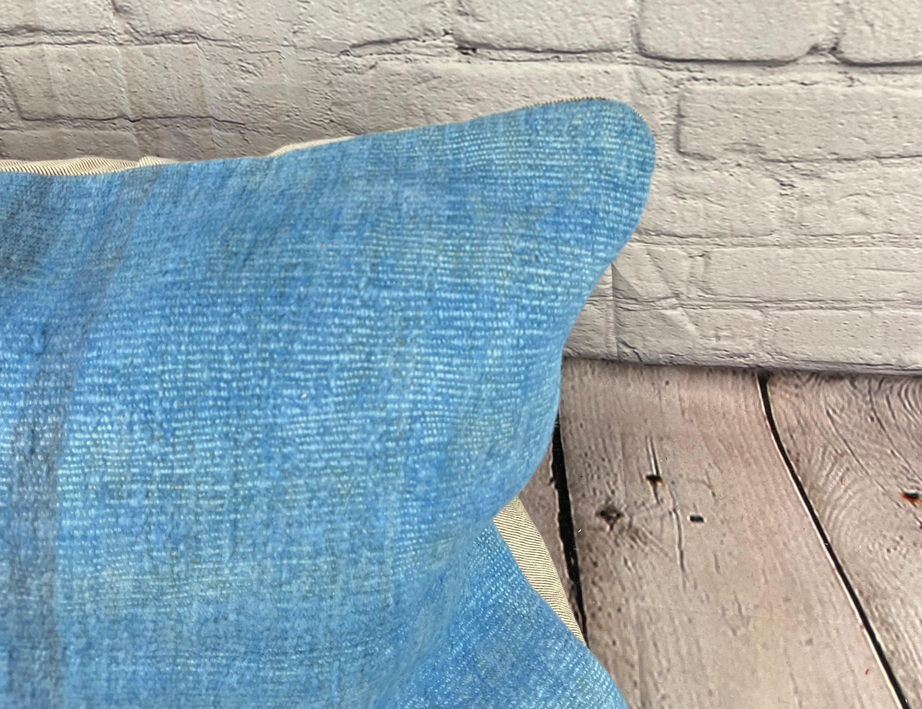Annodato a mano 16 x 24 Cuscino Hempe Cuscino Turco Nature Blu Cuscino Copri Cuscino #6223 in vendita