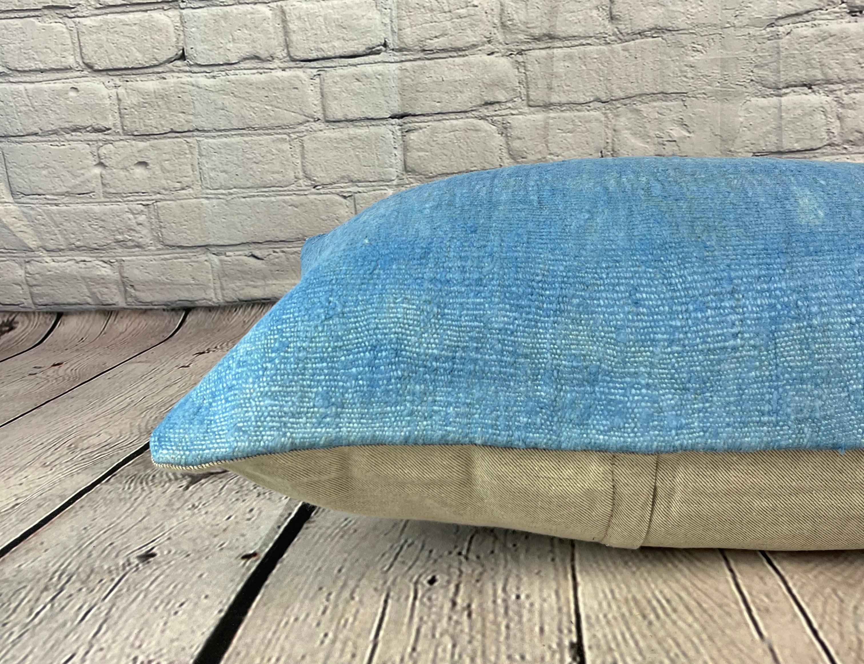 16 x 24 Cojín de cáñamo Cojín turco Cojín azul natural Funda de cojín #6226 Anudado a mano en venta