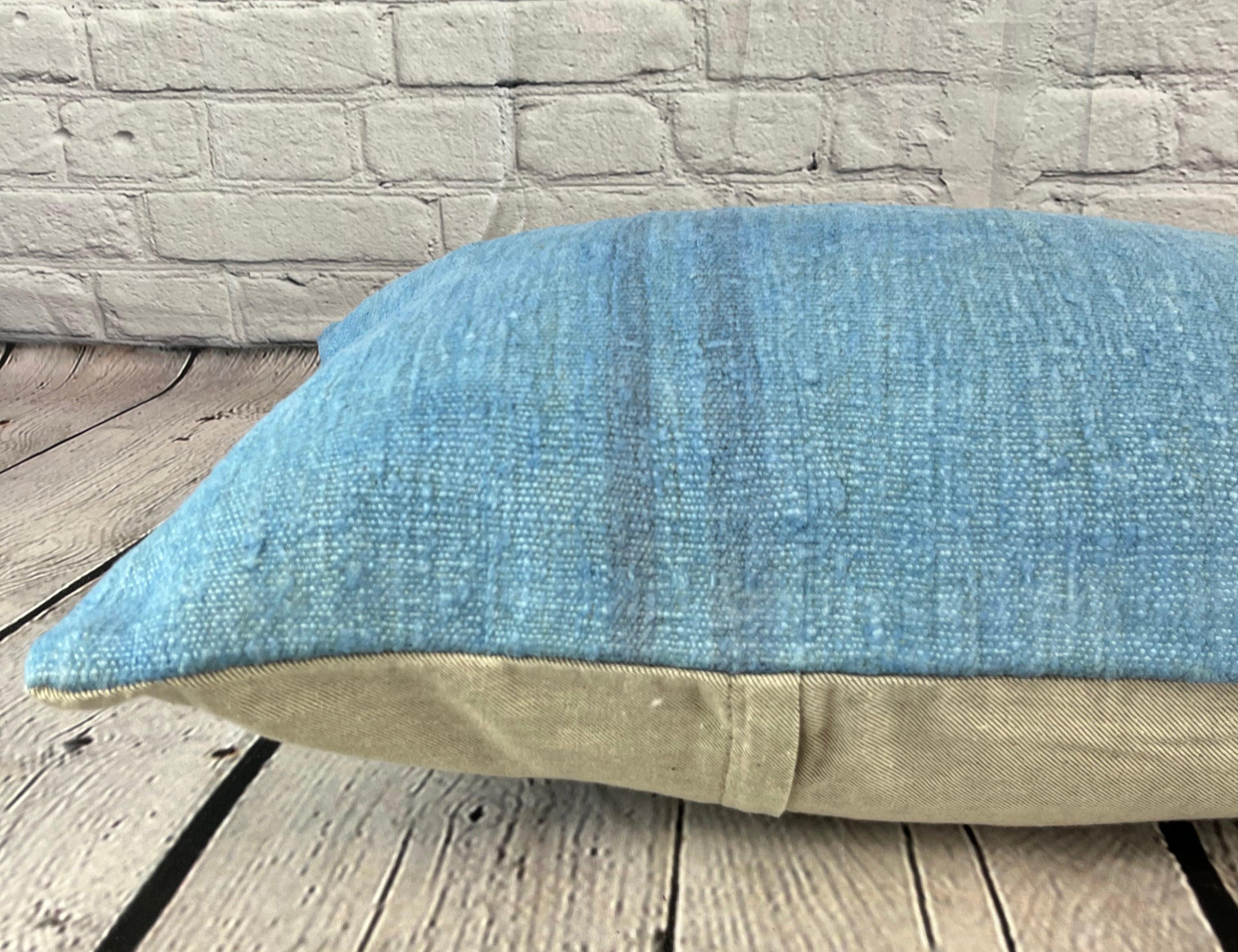 16 x 24 Cojín de cáñamo Cojín turco Cojín azul natural Funda de cojín #6229 Anudado a mano en venta