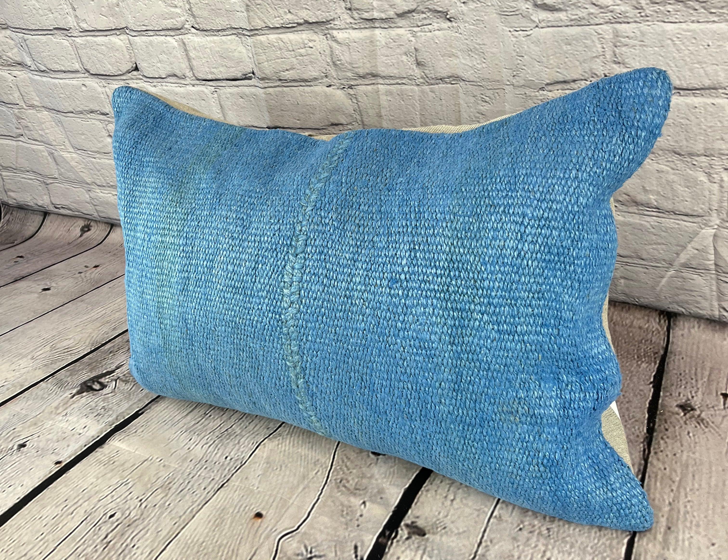 16 x 24 Hemp Pillow Turkish Cushion Natural Blue Pillow Cushion Cover #6230 Elevate your home decor with our Hemp Pillow Turkish Cushion. This exquisite pillow cover, meticulously handwoven, adds a touch of elegance and sophistication to any space.