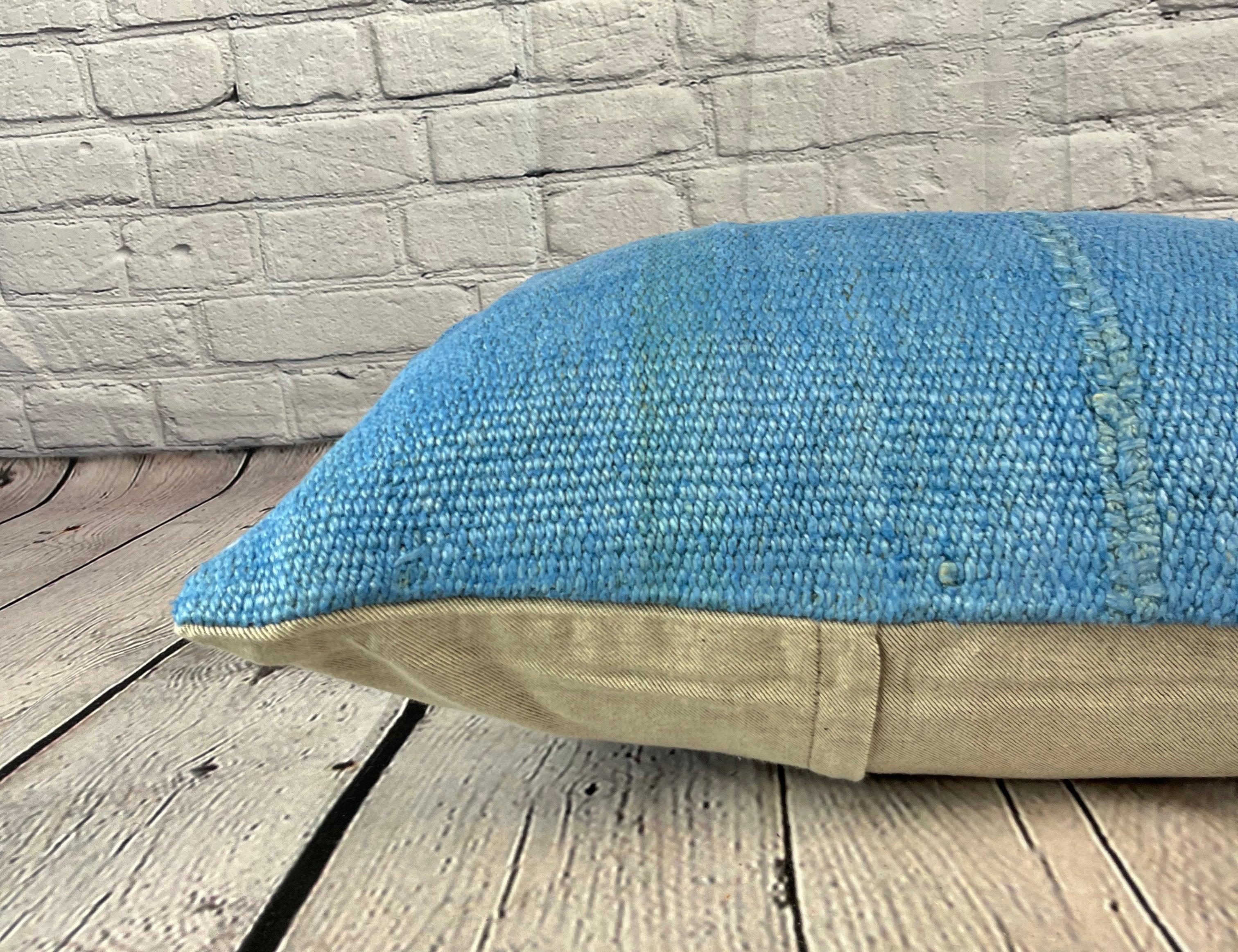 16 x 24 Hemp Pillow Turkish Cushion Natural Blue Pillow Cushion Cover #6230 In New Condition In Houston, TX