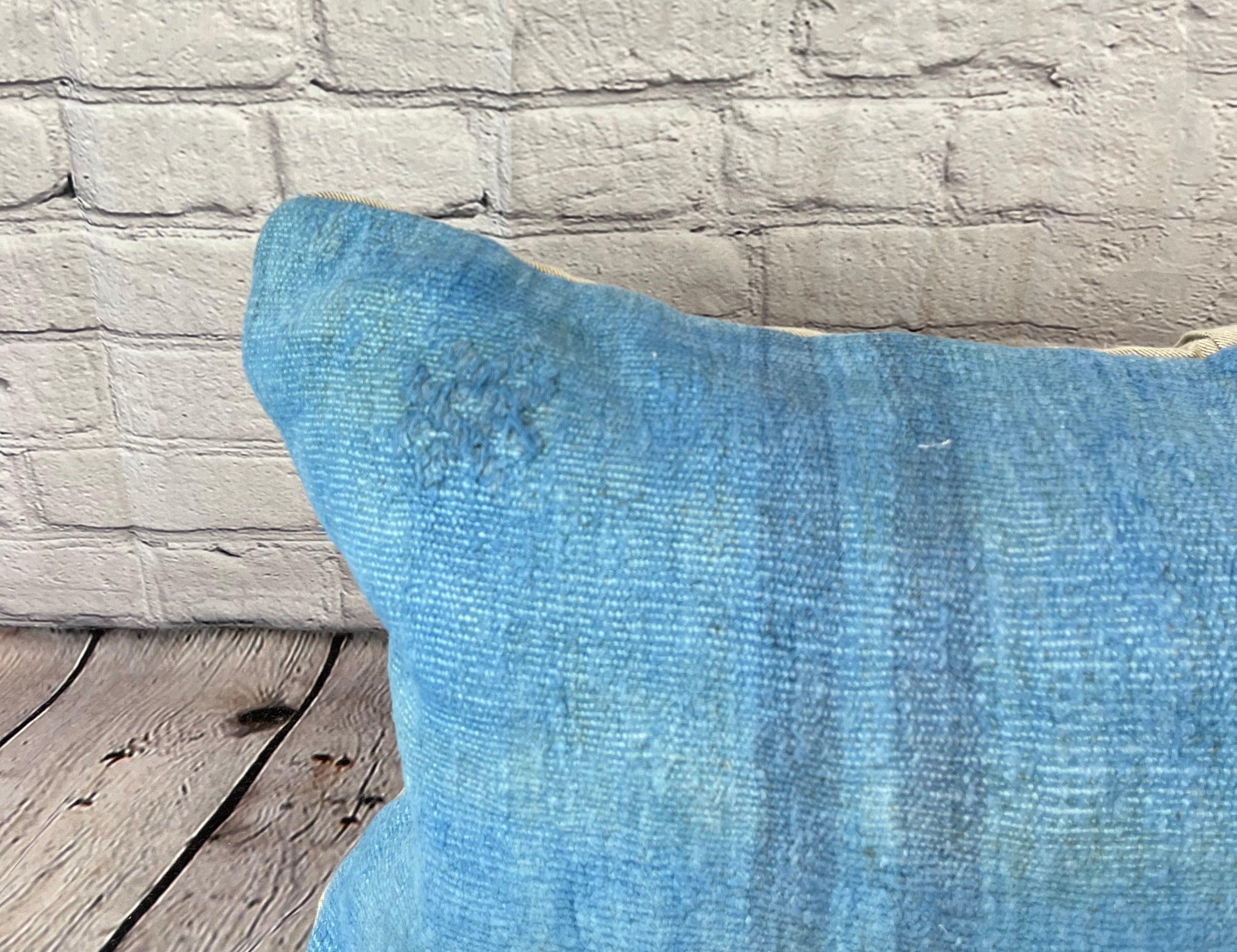 Annodato a mano 16 x 24 Cuscino Hempe Cuscino Turco Nature Blu Cuscino Copri Cuscino #6235 in vendita