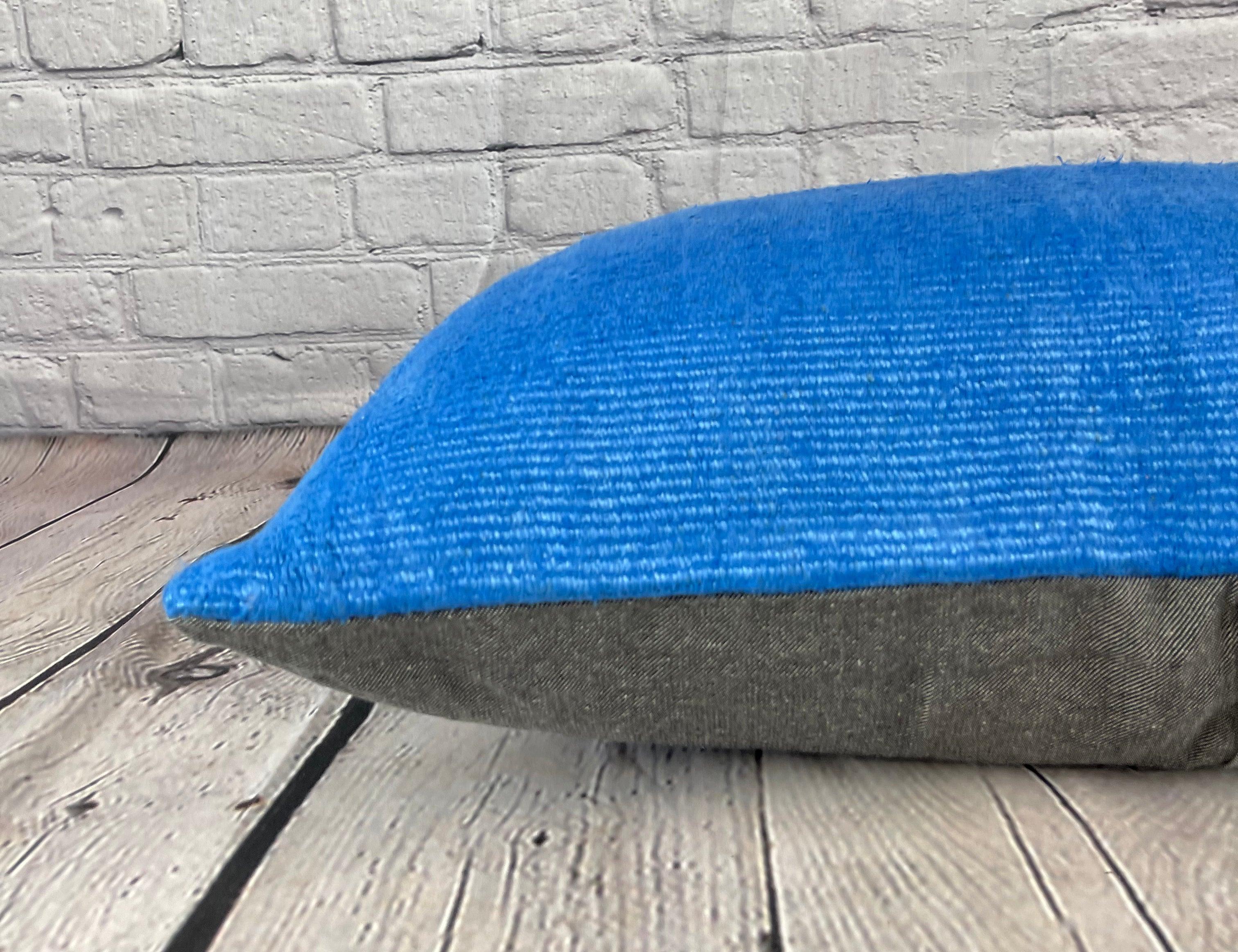 16 x 24 Cojín de cáñamo Cojín turco Cojín azul natural Funda de cojín #6241 Anudado a mano en venta