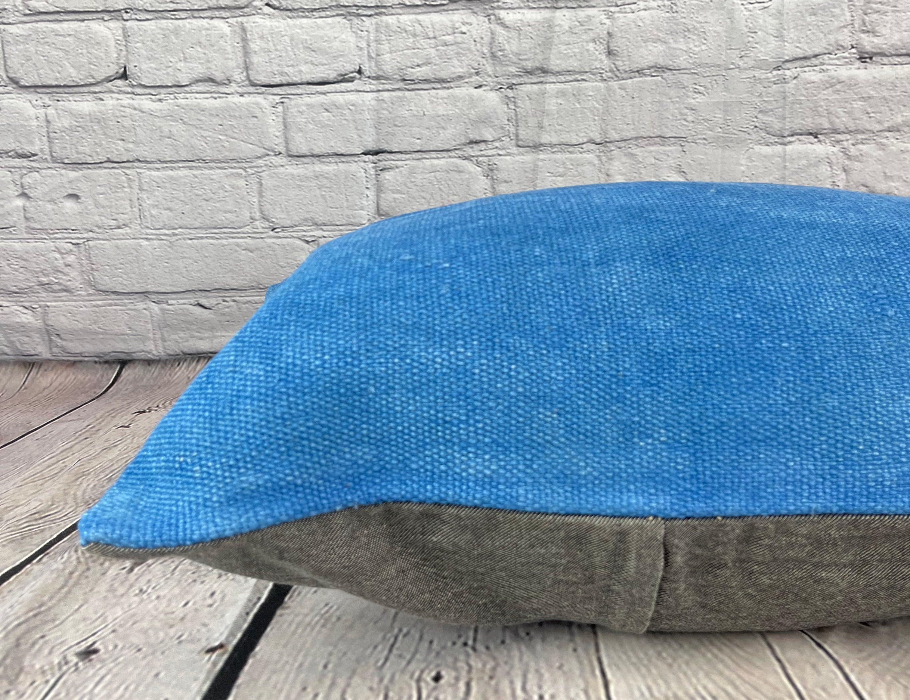 16 x 24 Cojín de cáñamo Cojín turco Cojín azul natural Funda de cojín #6245 Anudado a mano