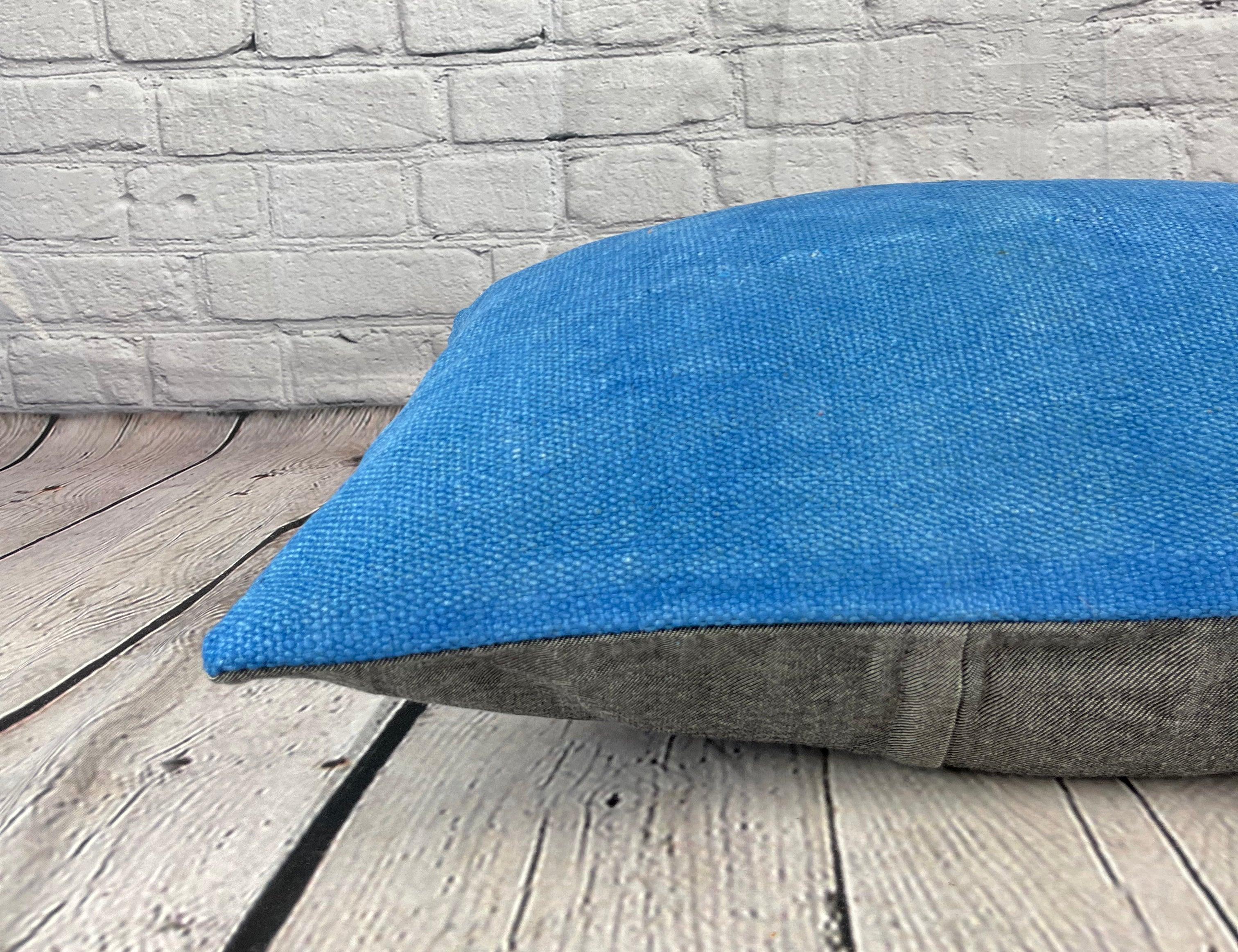 16 x 24 Cojín de cáñamo Cojín turco Cojín azul natural Funda de cojín #6246 Anudado a mano