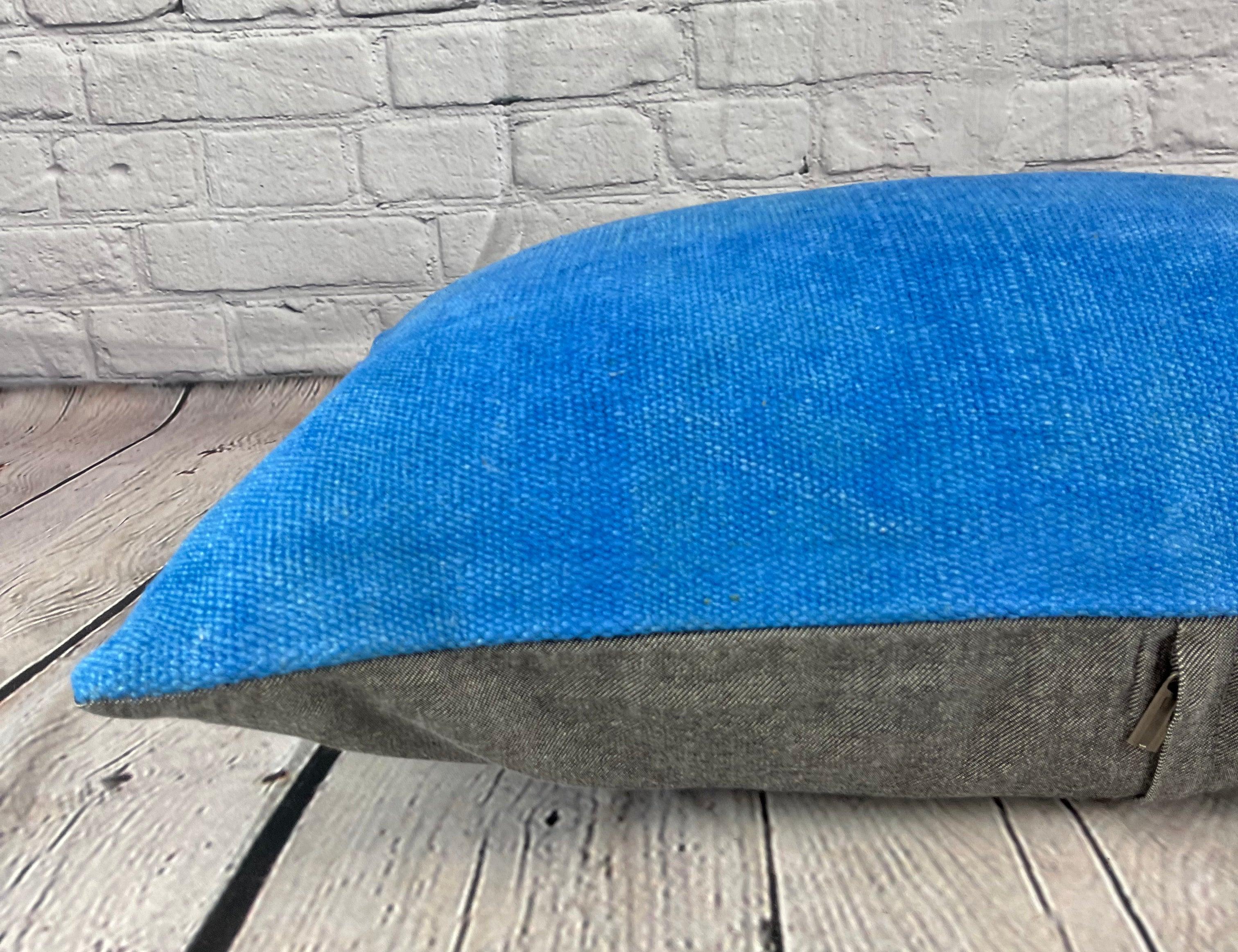 16 x 24 Cojín de cáñamo Cojín turco Cojín azul natural Funda de cojín #6247 Anudado a mano en venta
