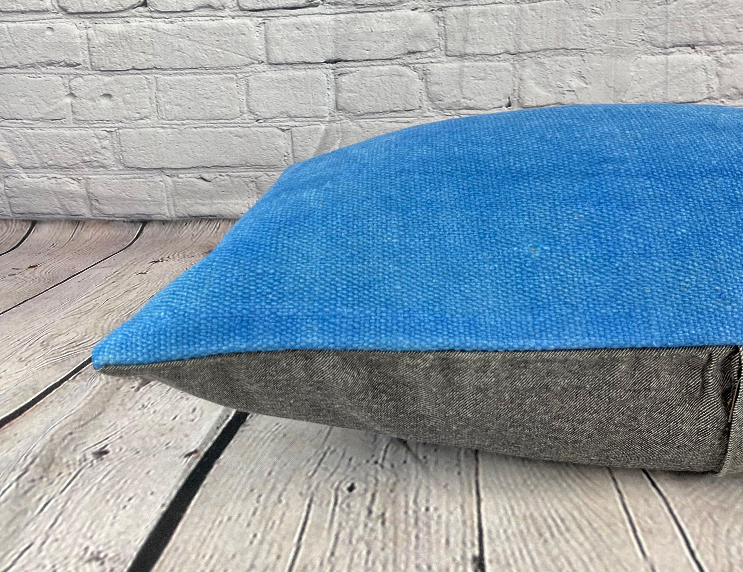 16 x 24 Cojín de cáñamo Cojín turco Cojín azul natural Funda de cojín #6248 Anudado a mano en venta