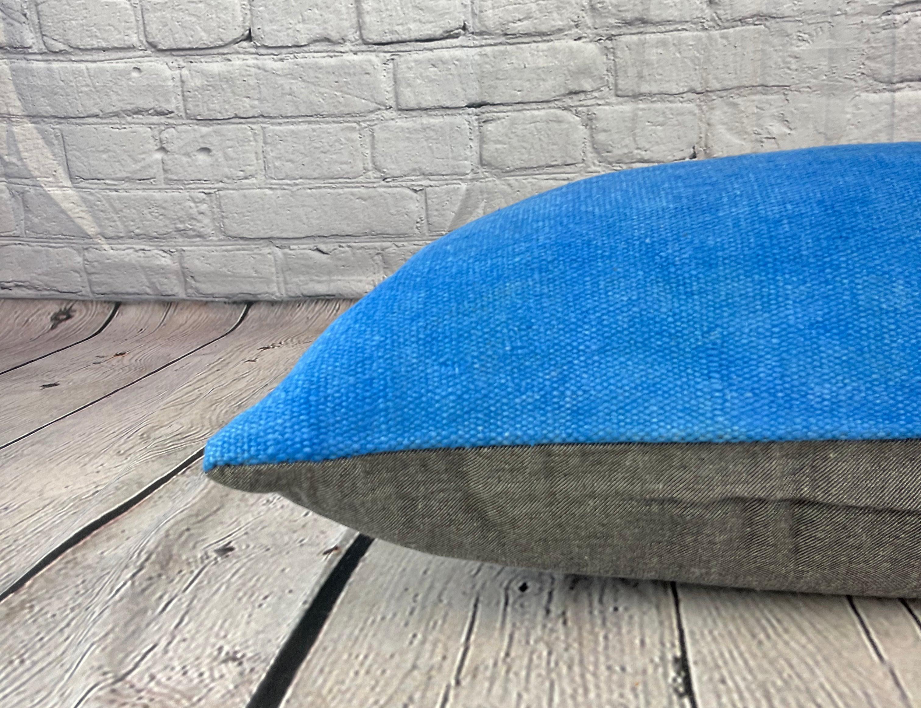 16 x 24 Hemp Pillow Turkish Cushion Natural Blue Pillow Cushion Cover #6249 In New Condition For Sale In Houston, TX