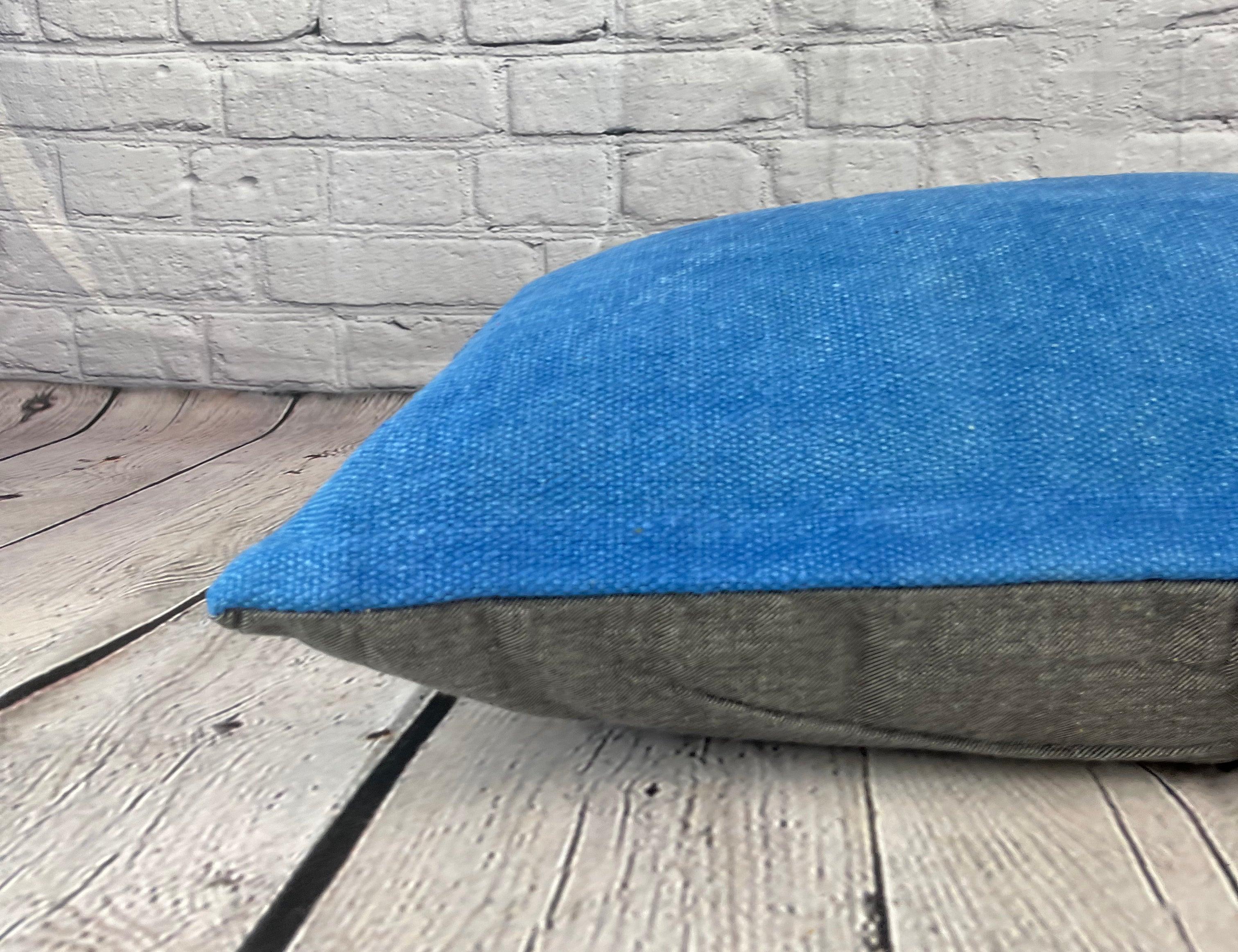 16 x 24 Hemp Pillow Turkish Cushion Natural Blue Pillow Cushion Cover #6251 In New Condition For Sale In Houston, TX