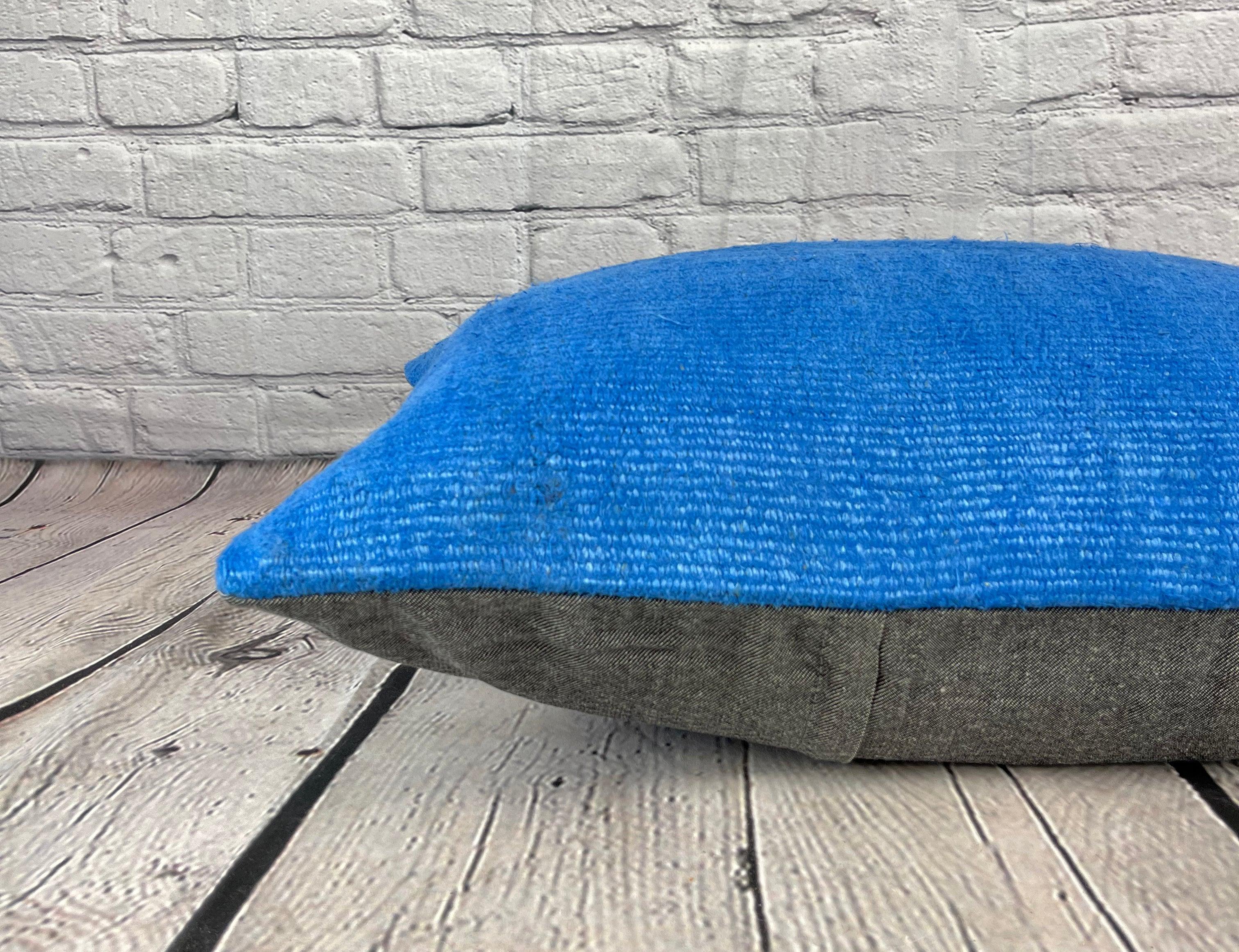 16 x 24 Cojín de cáñamo Cojín turco Cojín azul natural Funda de cojín #6252 Anudado a mano en venta