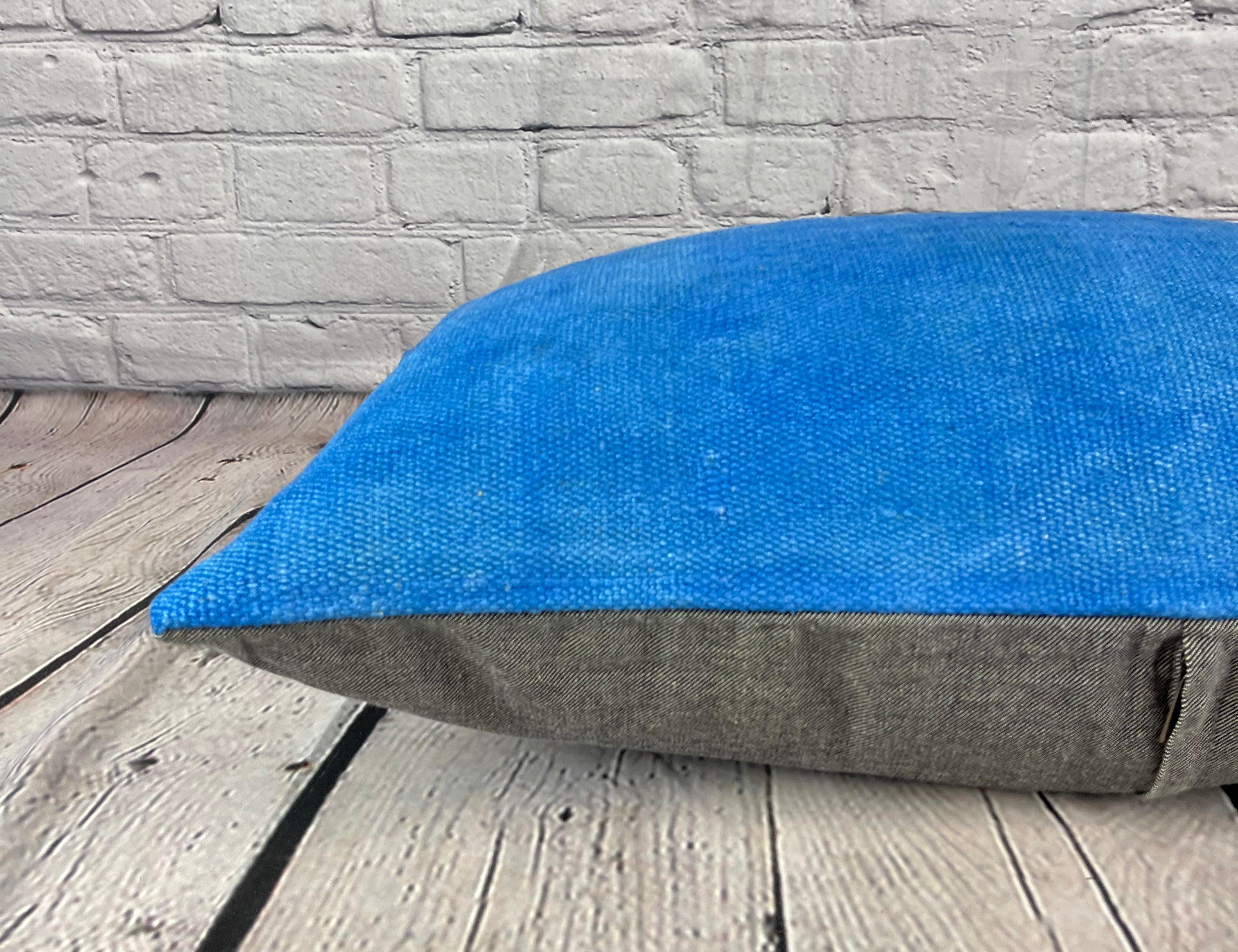 16 x 24 Cojín de cáñamo Cojín turco Cojín azul natural Funda de cojín #6256 Anudado a mano en venta