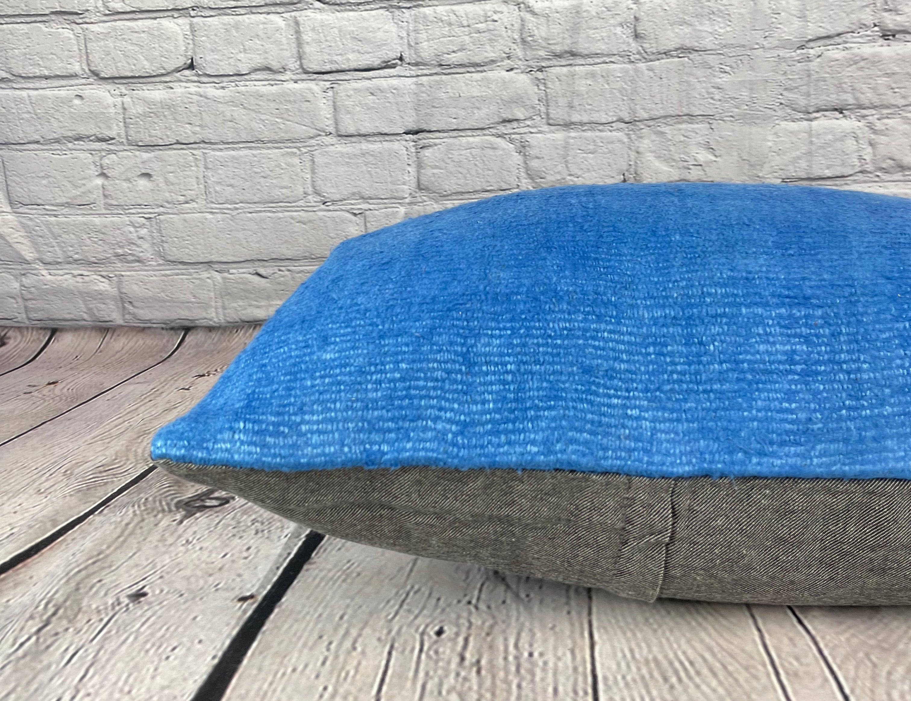 16 x 24 Cojín de cáñamo Cojín turco Cojín azul natural Funda de cojín #6258 Anudado a mano en venta