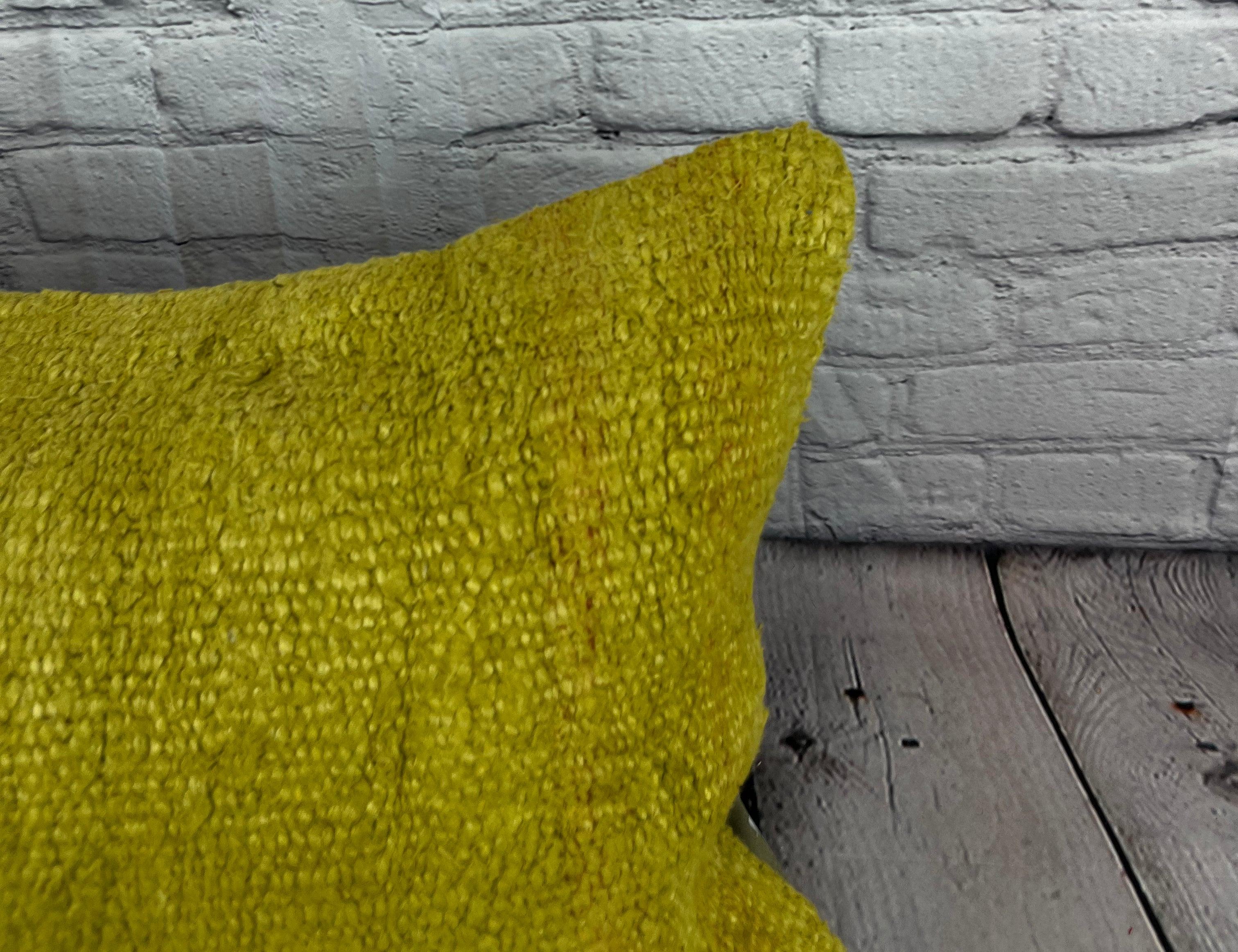 Hand-Knotted 16 x 24 Hemp Pillow Turkish Cushion Natural Green Pillow Cushion Cover #6367 For Sale