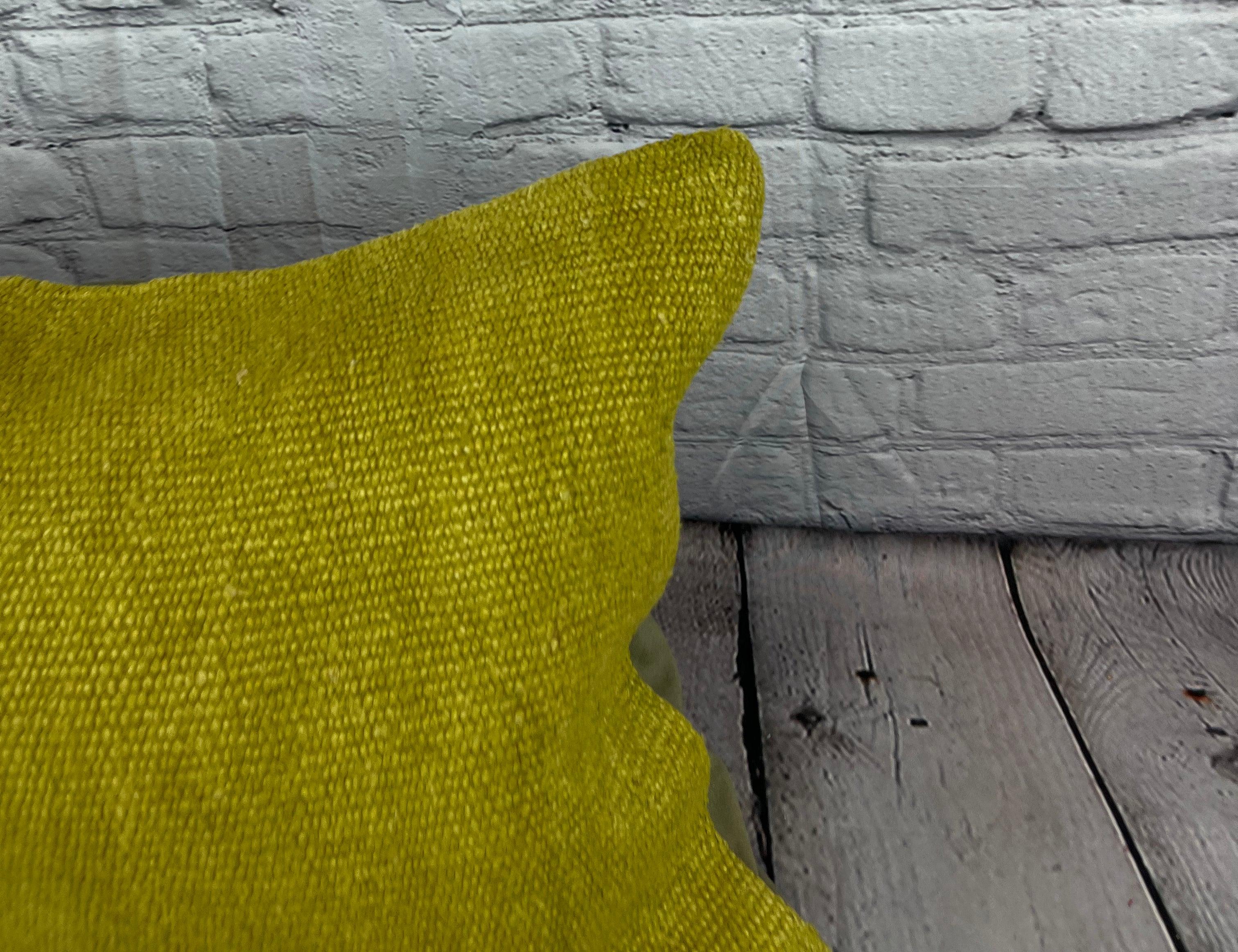 Hand-Knotted 16 x 24 Hemp Pillow Turkish Cushion Natural Green Pillow Cushion Cover #6374 For Sale