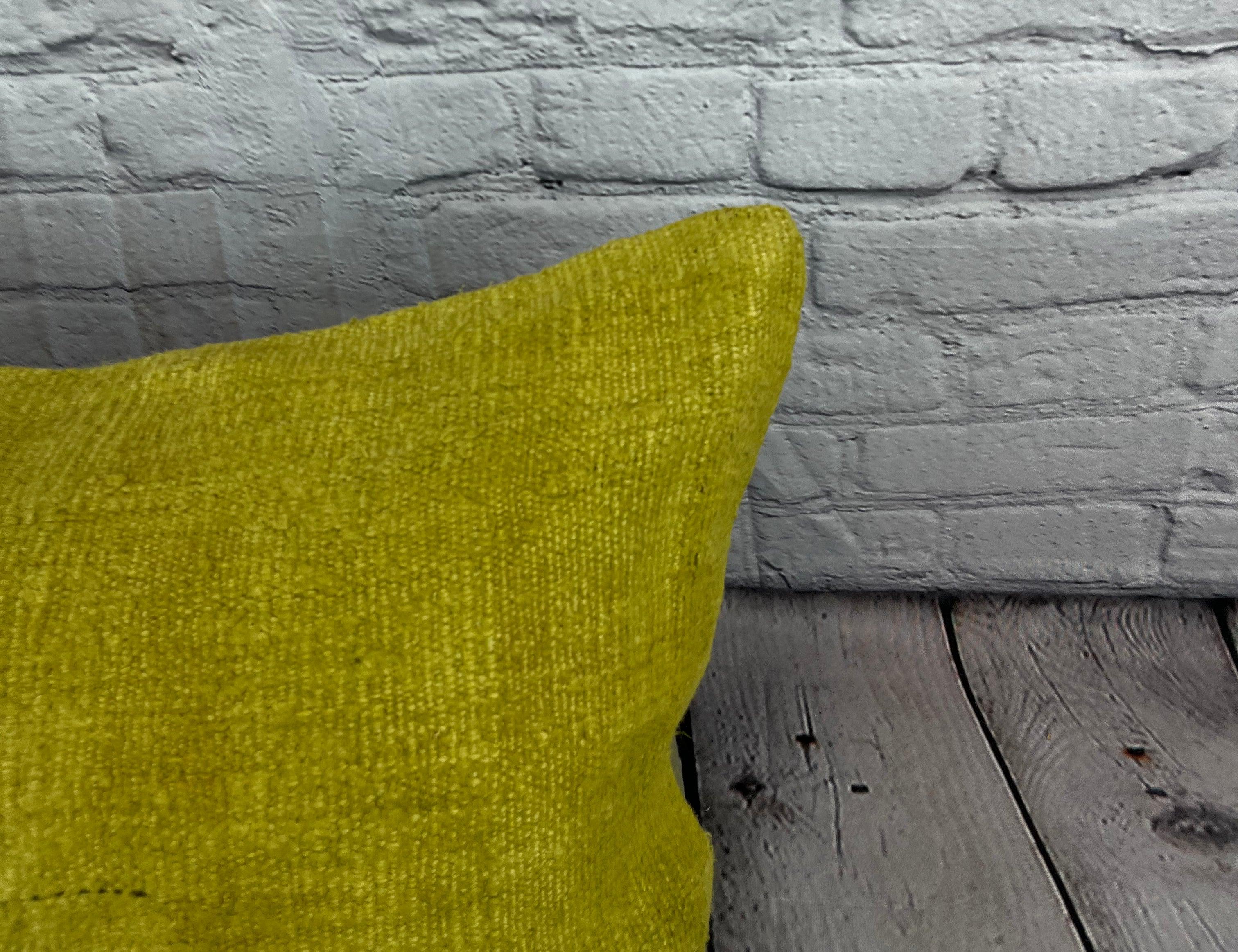Hand-Knotted 16 x 24 Hemp Pillow Turkish Cushion Natural Green Pillow Cushion Cover #6388 For Sale
