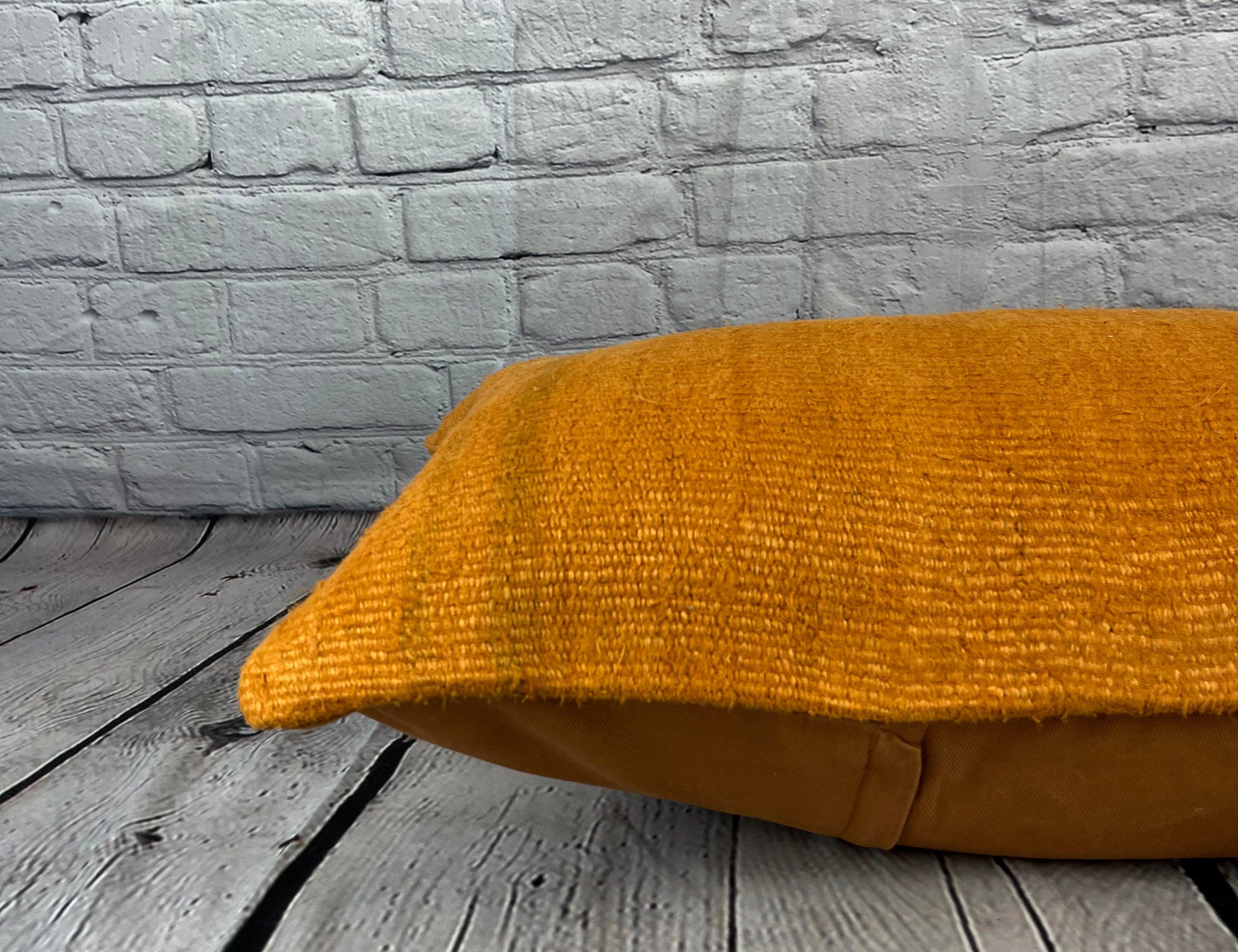 16 x 24 Hemp Pillow Turkish Cushion Natural Orange Pillow Cushion Cover #6265 In New Condition For Sale In Houston, TX