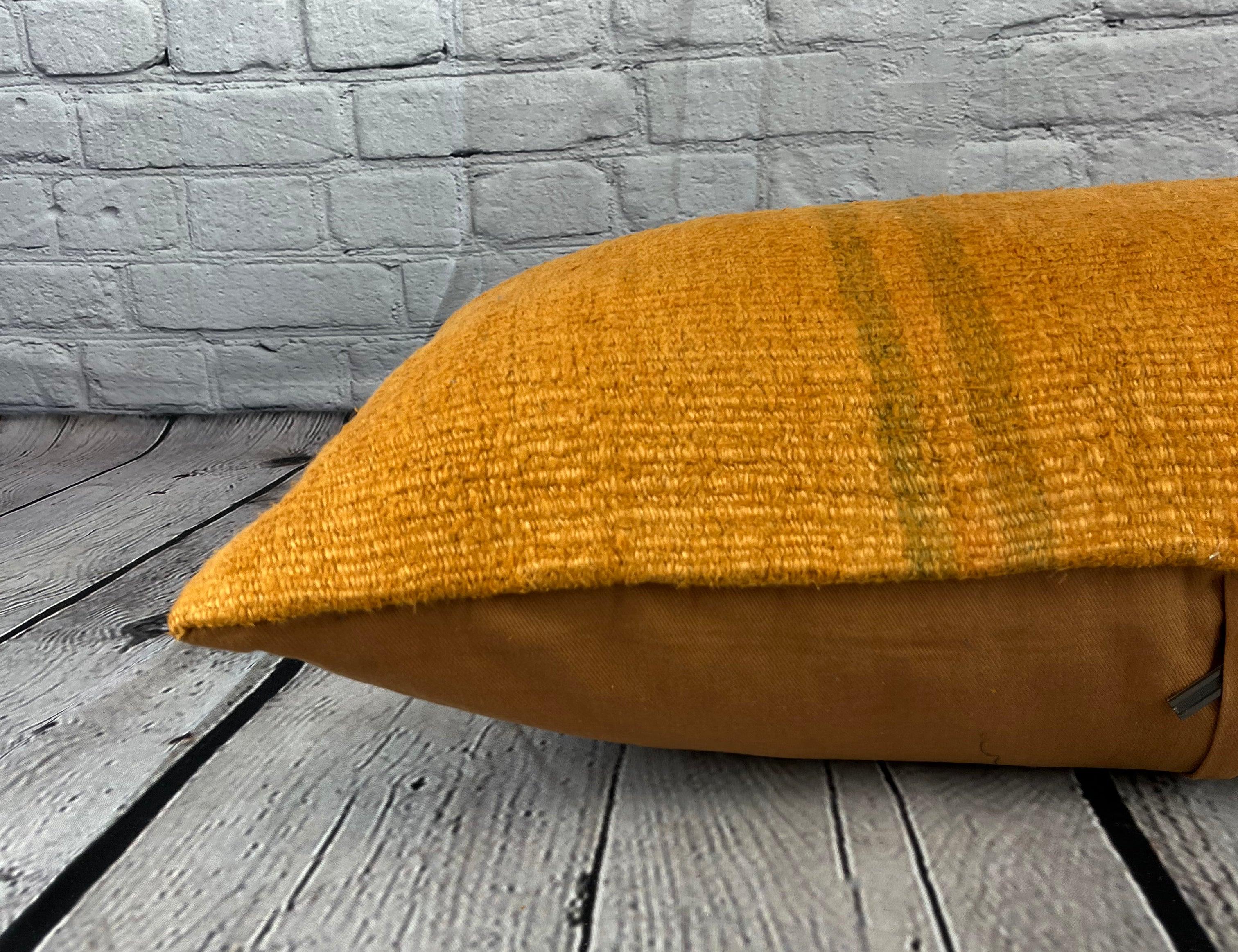 16 x 24 Cojín de cáñamo Cojín turco Cojín naranja natural Funda de cojín #6273 Anudado a mano en venta