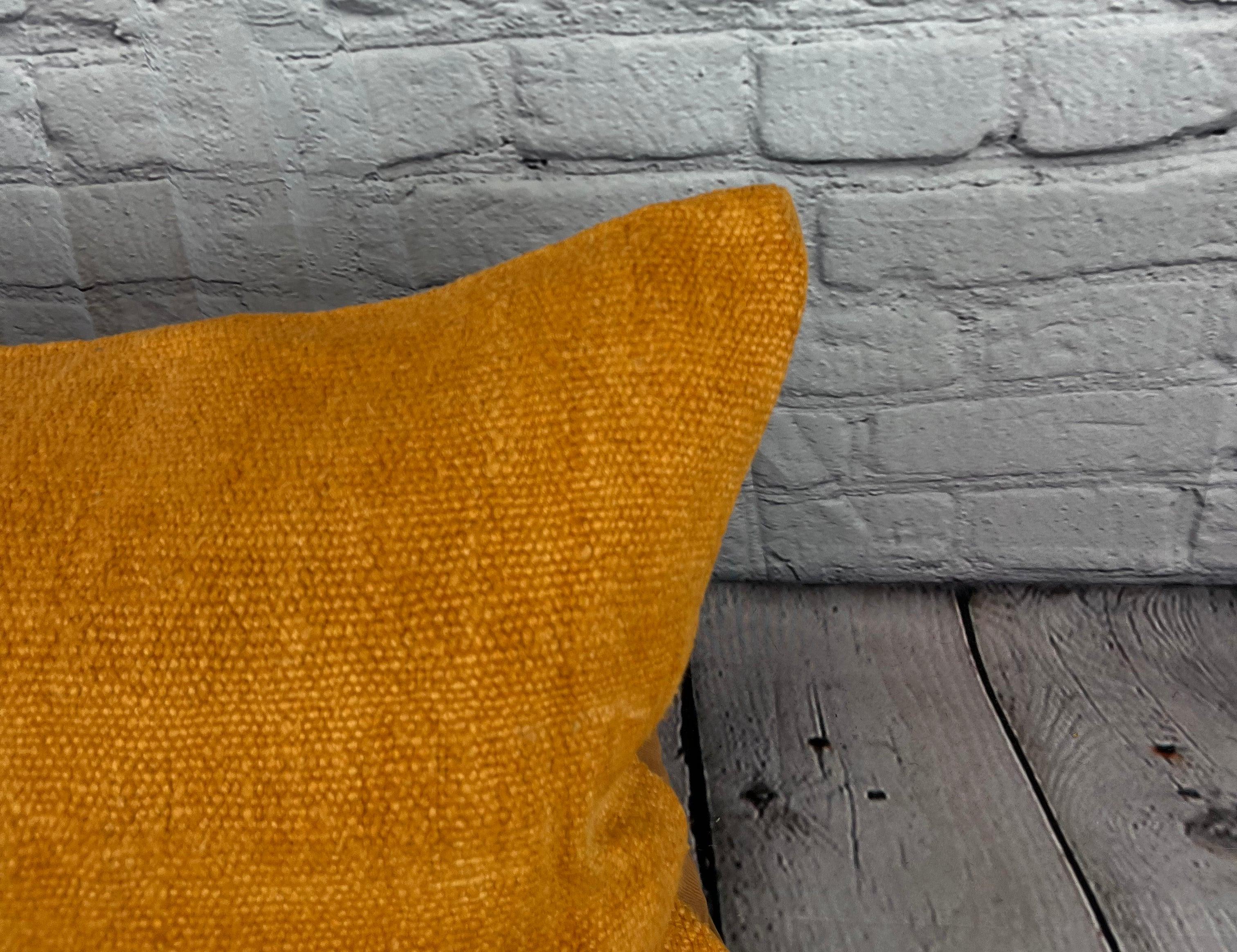 Hand-Knotted 16 x 24 Hemp Pillow Turkish Cushion Natural Orange Pillow Cushion Cover #6276 For Sale