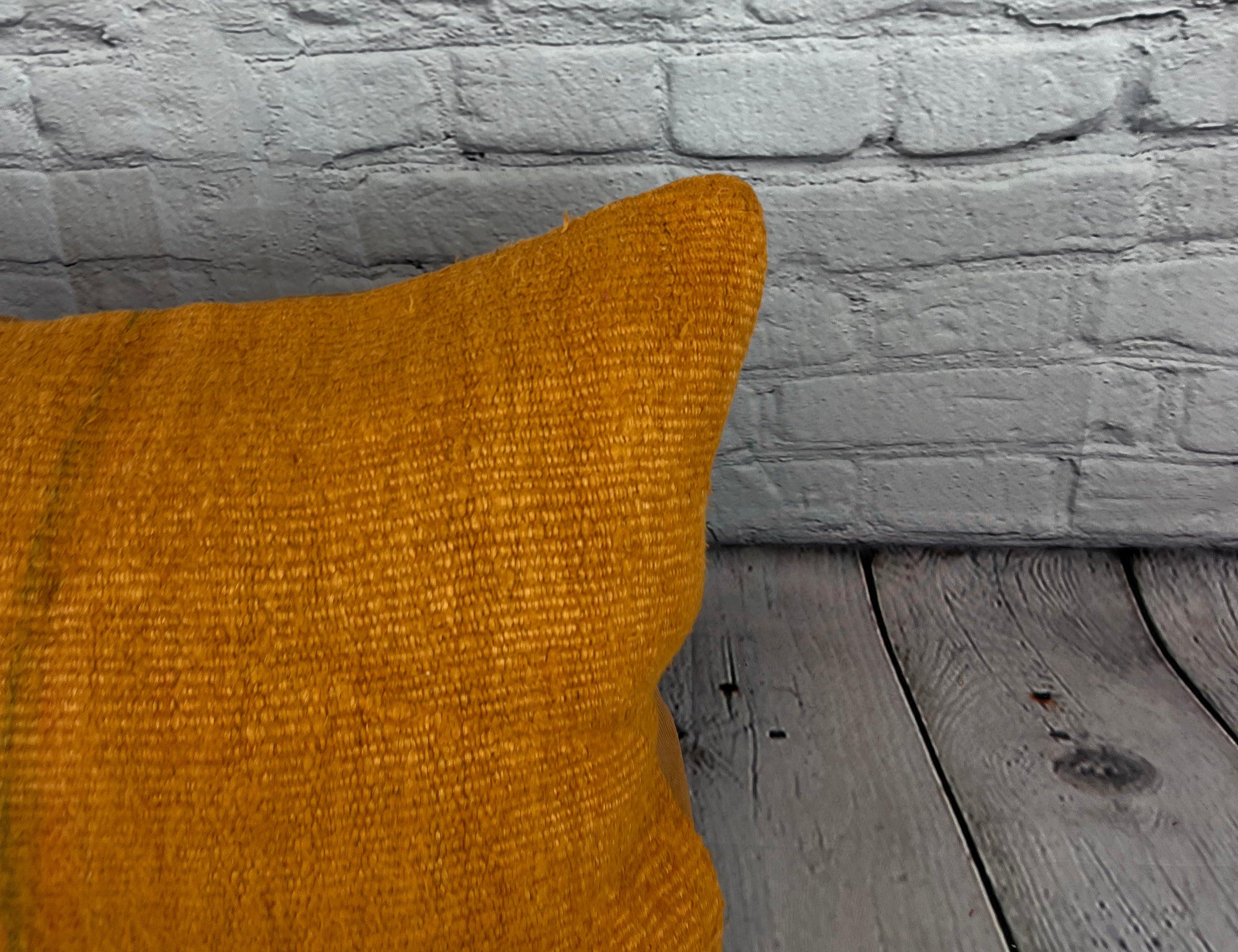 16 x 24 Hemp Kissen Türkisches Kissen mit natürlichem orangefarbenem Kissen-Kissenbezug #6277 (Handgeknüpft) im Angebot