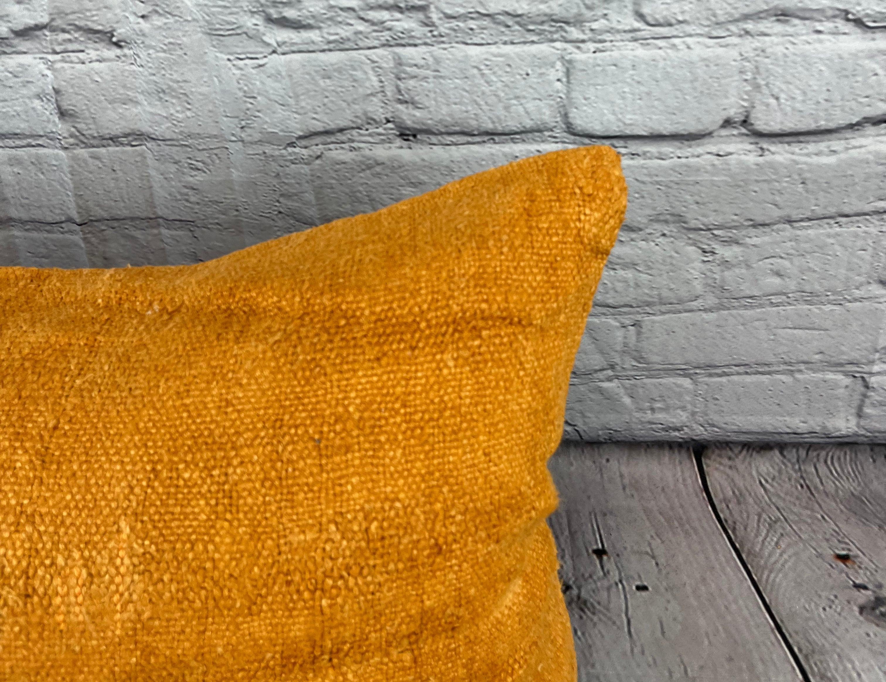Hand-Knotted 16 x 24 Hemp Pillow Turkish Cushion Natural Orange Pillow Cushion Cover #6278 For Sale
