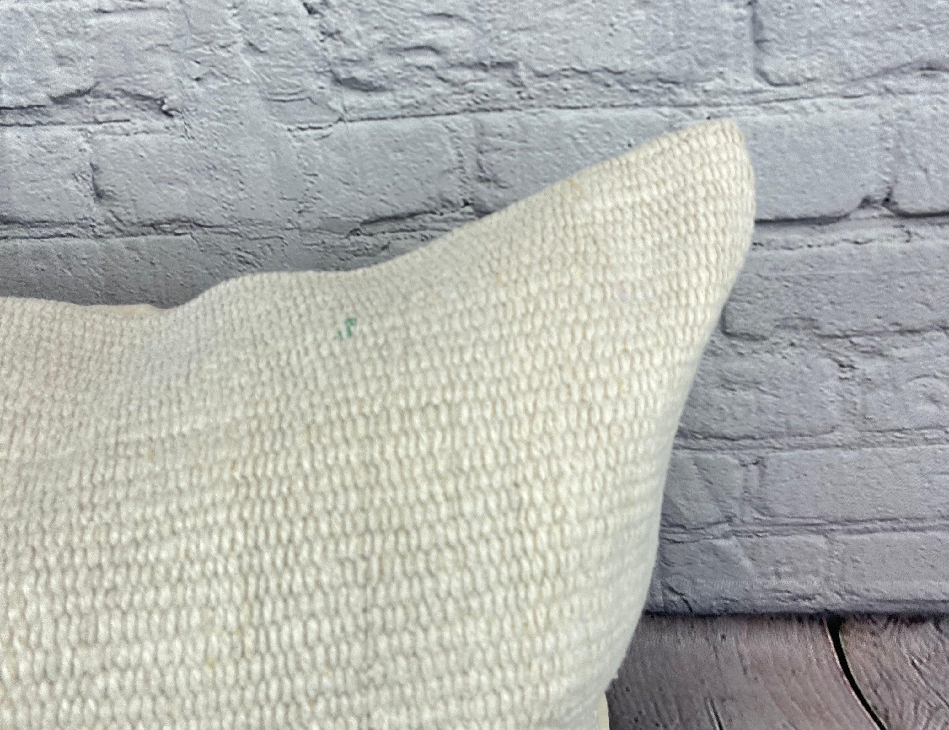 Annodato a mano 16 x 24 Cuscino in Canapa Cuscino Turco Nature Bianco Cuscino Copricuscino #6097 in vendita