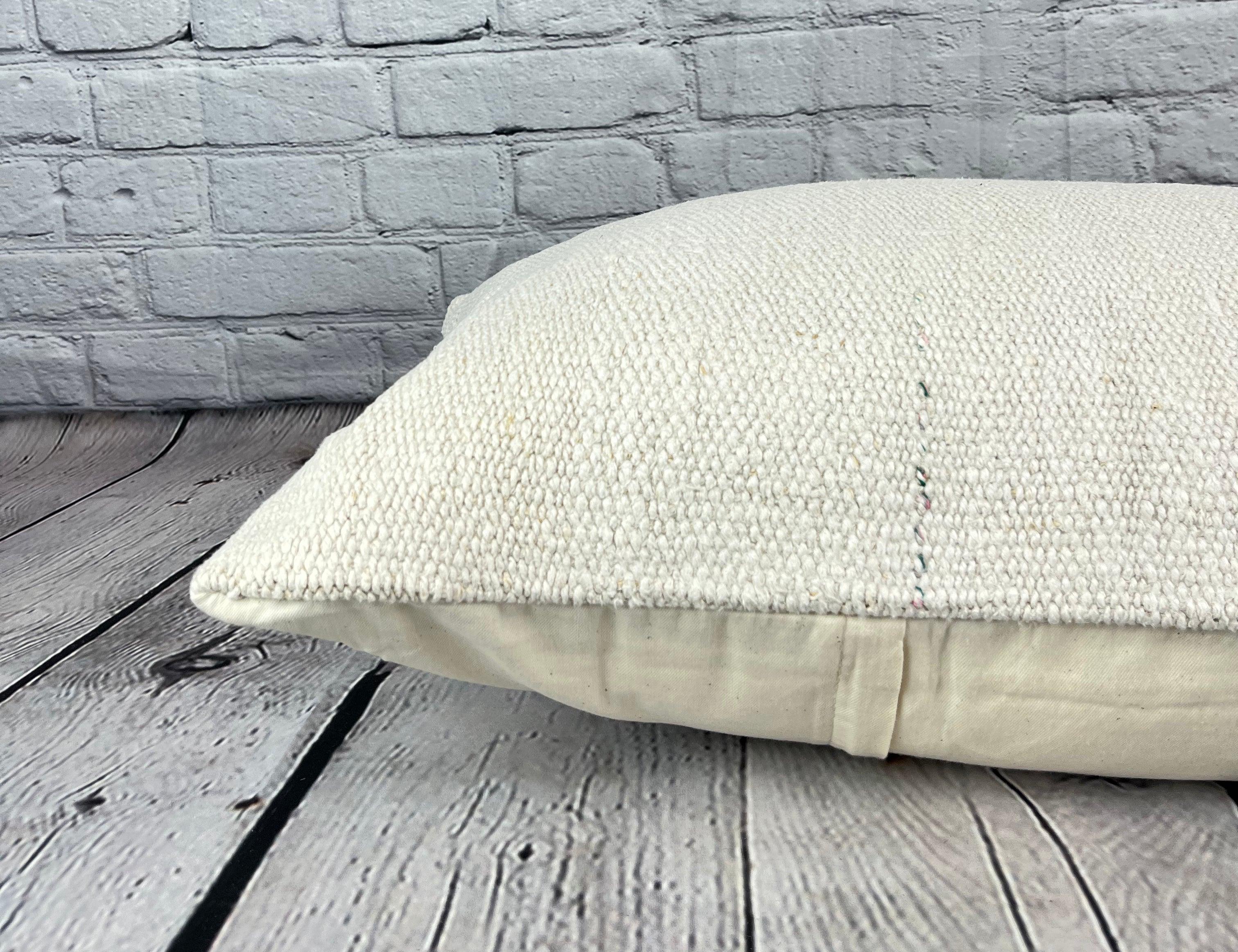 16 x 24 Cojín de cáñamo Cojín turco Cojín blanco natural Funda de cojín #6108 Anudado a mano en venta