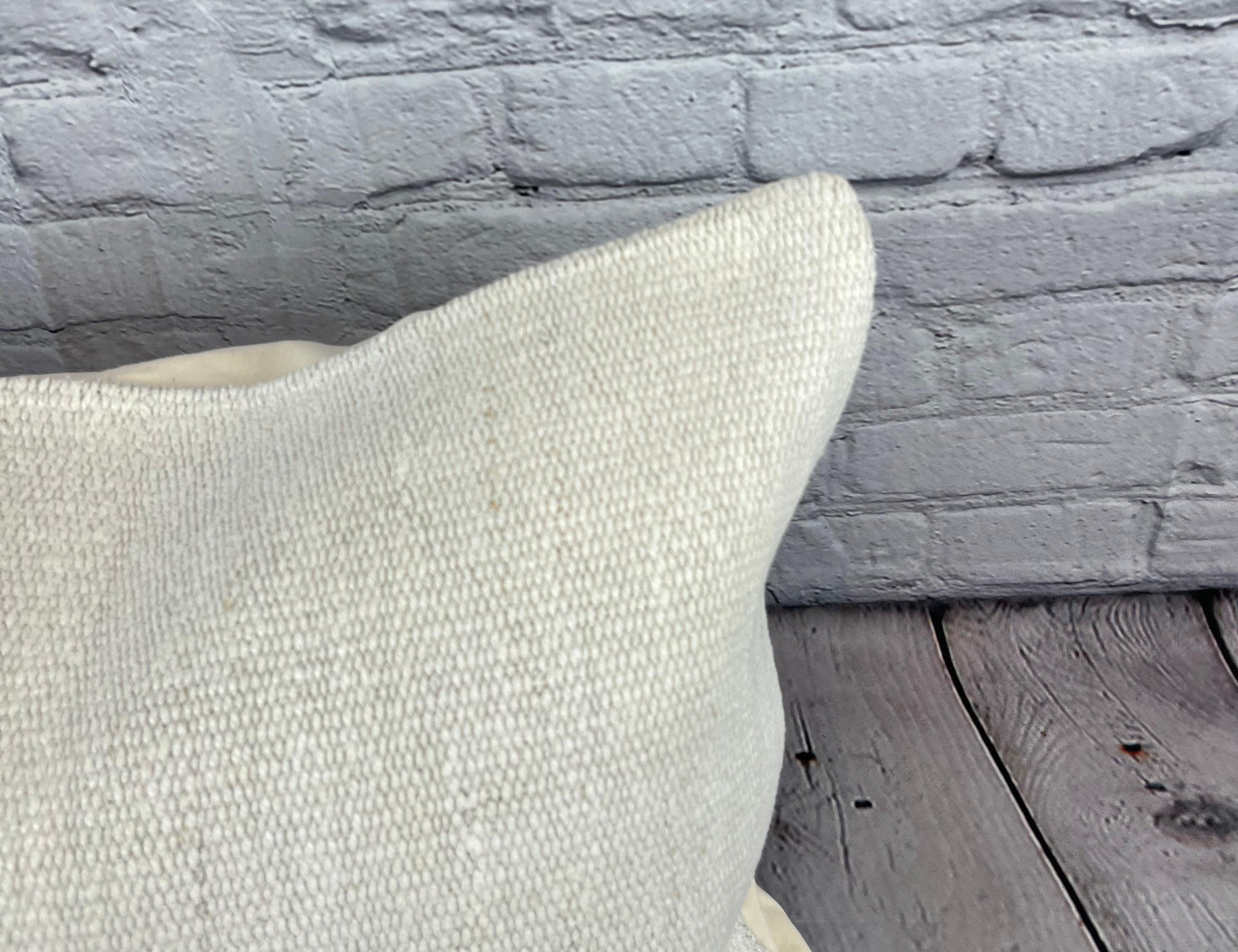 Hand-Knotted 16 x 24 Hemp Pillow Turkish Cushion Natural White Pillow Cushion Cover #6124 For Sale