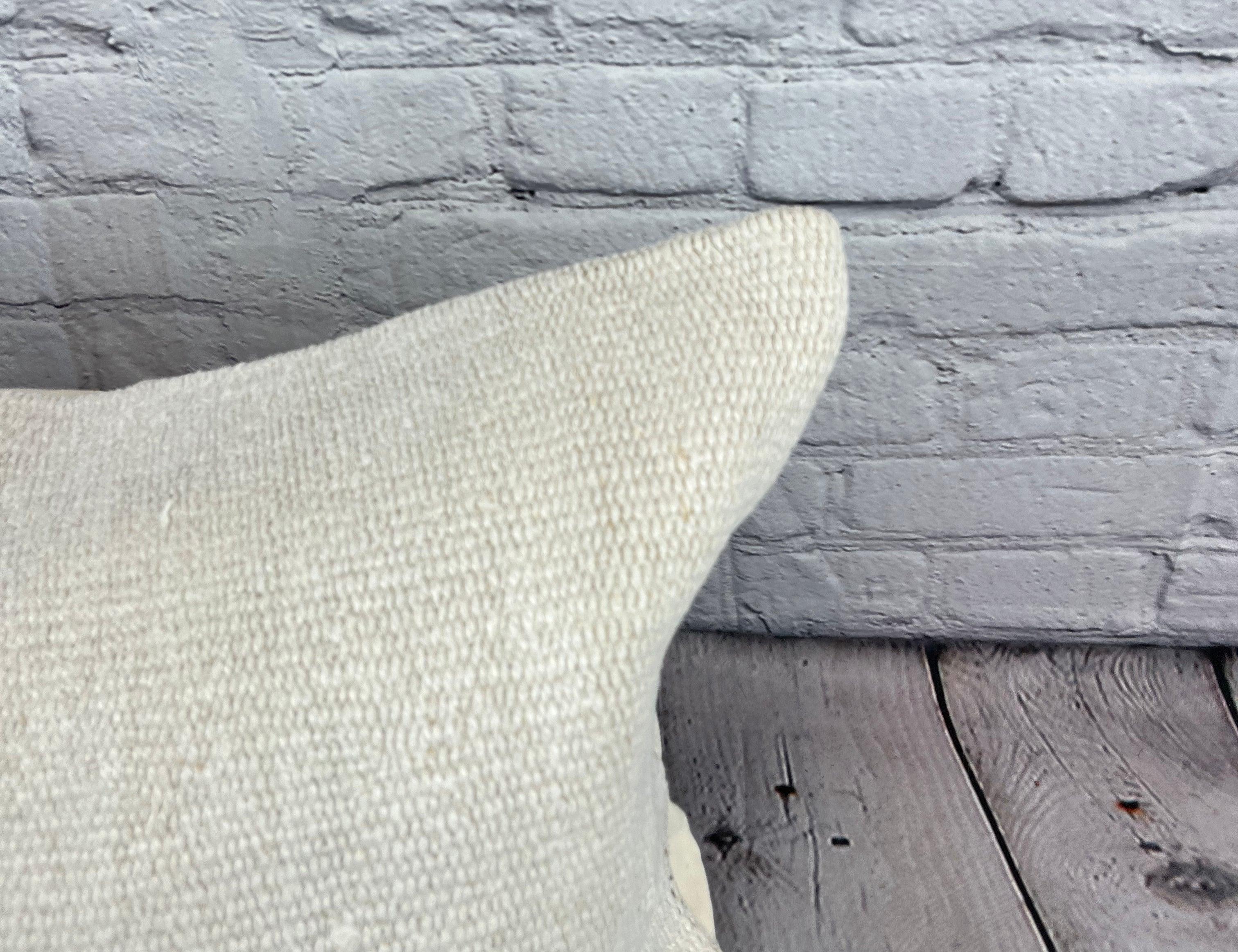 Annodato a mano 16 x 24 Cuscino di Canapa Cuscino Turco Nature Bianco Cuscino Copricuscino #6135 in vendita