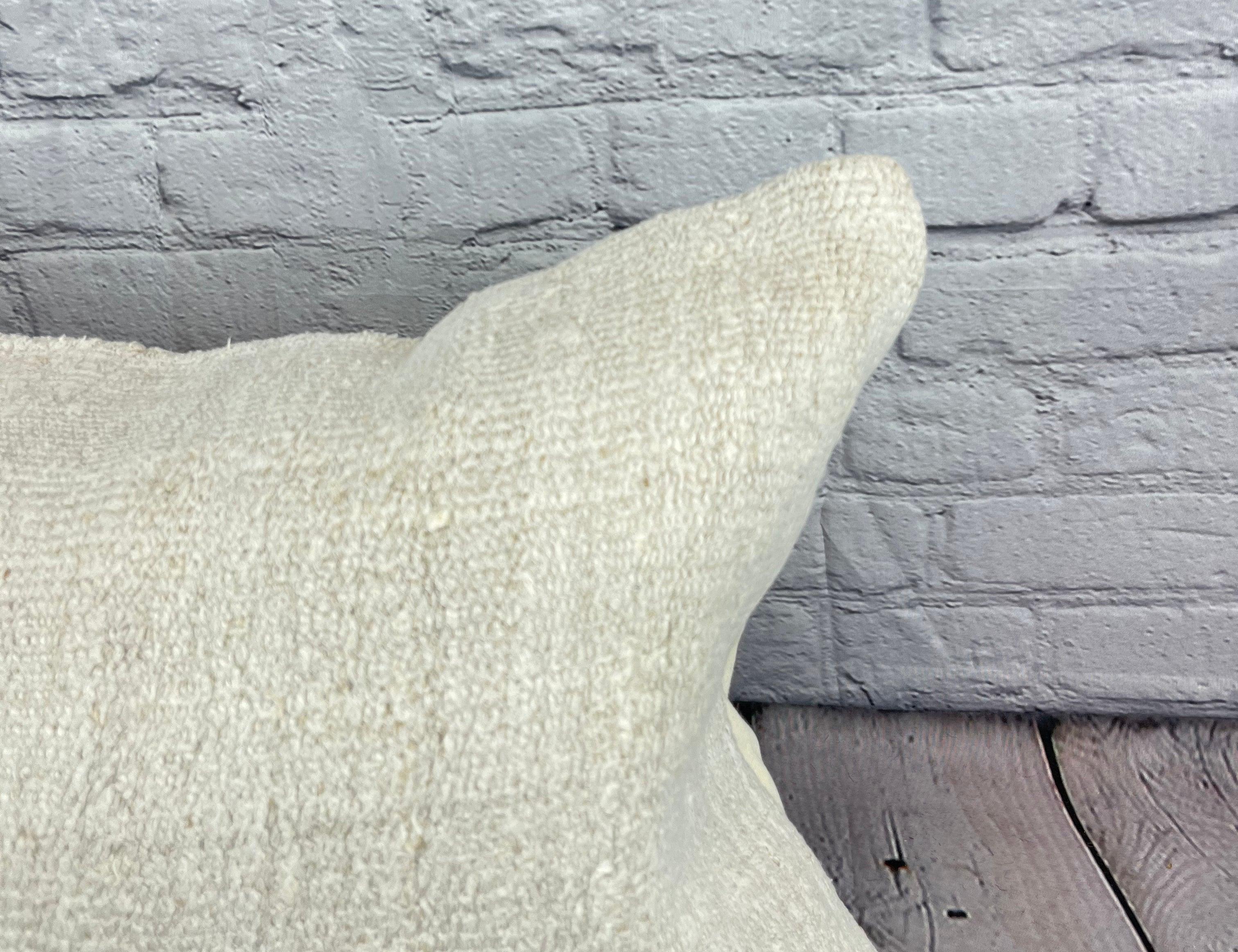 Annodato a mano 16 x 24 Cuscino in Canapa Cuscino Turco Nature Bianco Cuscino Copricuscino #6146 in vendita