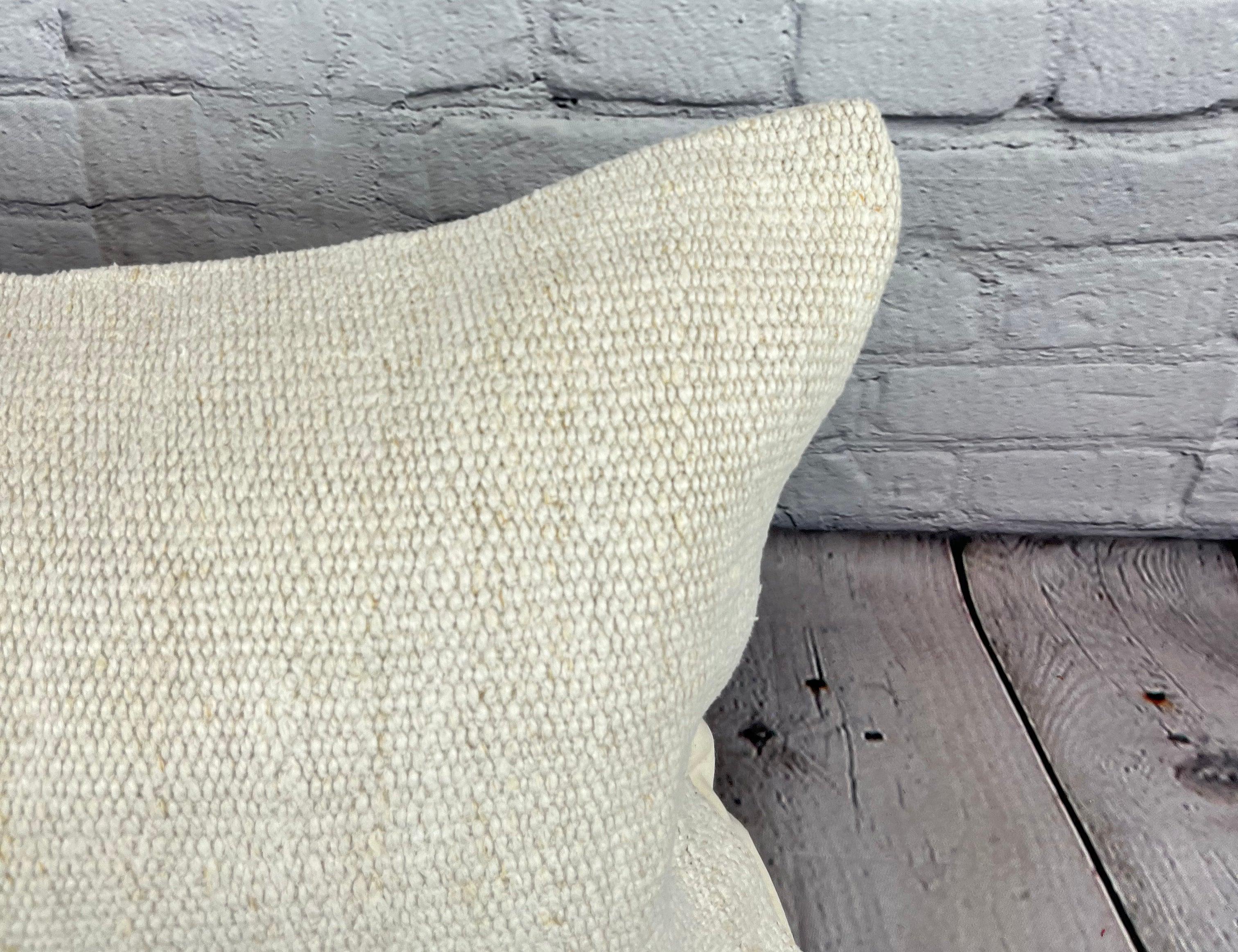 Hand-Knotted 16 x 24 Hemp Pillow Turkish Cushion Natural White Pillow Cushion Cover #6157 For Sale