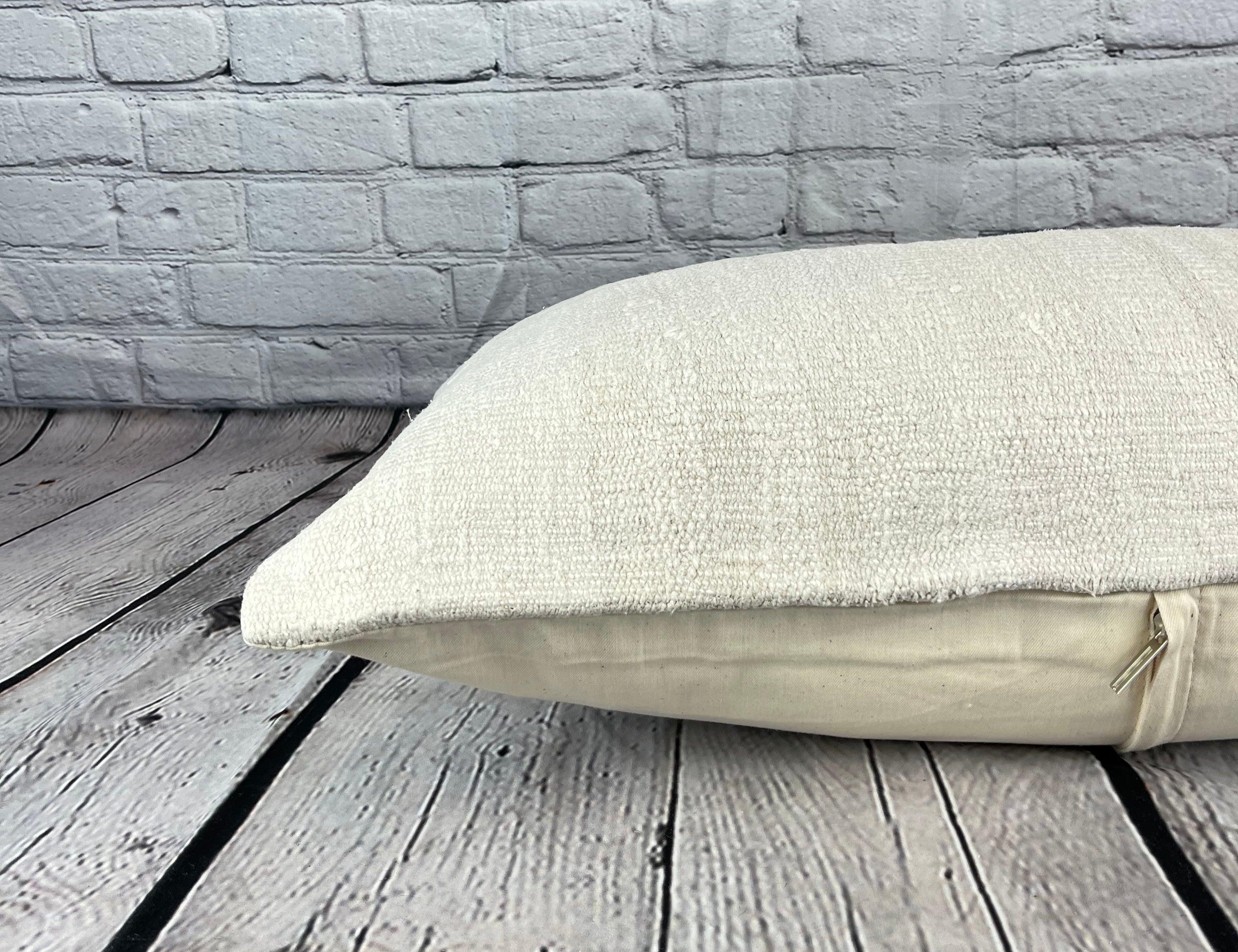 16 x 24 Cojín de cáñamo Cojín turco Cojín blanco natural Funda de cojín #6177 Anudado a mano en venta
