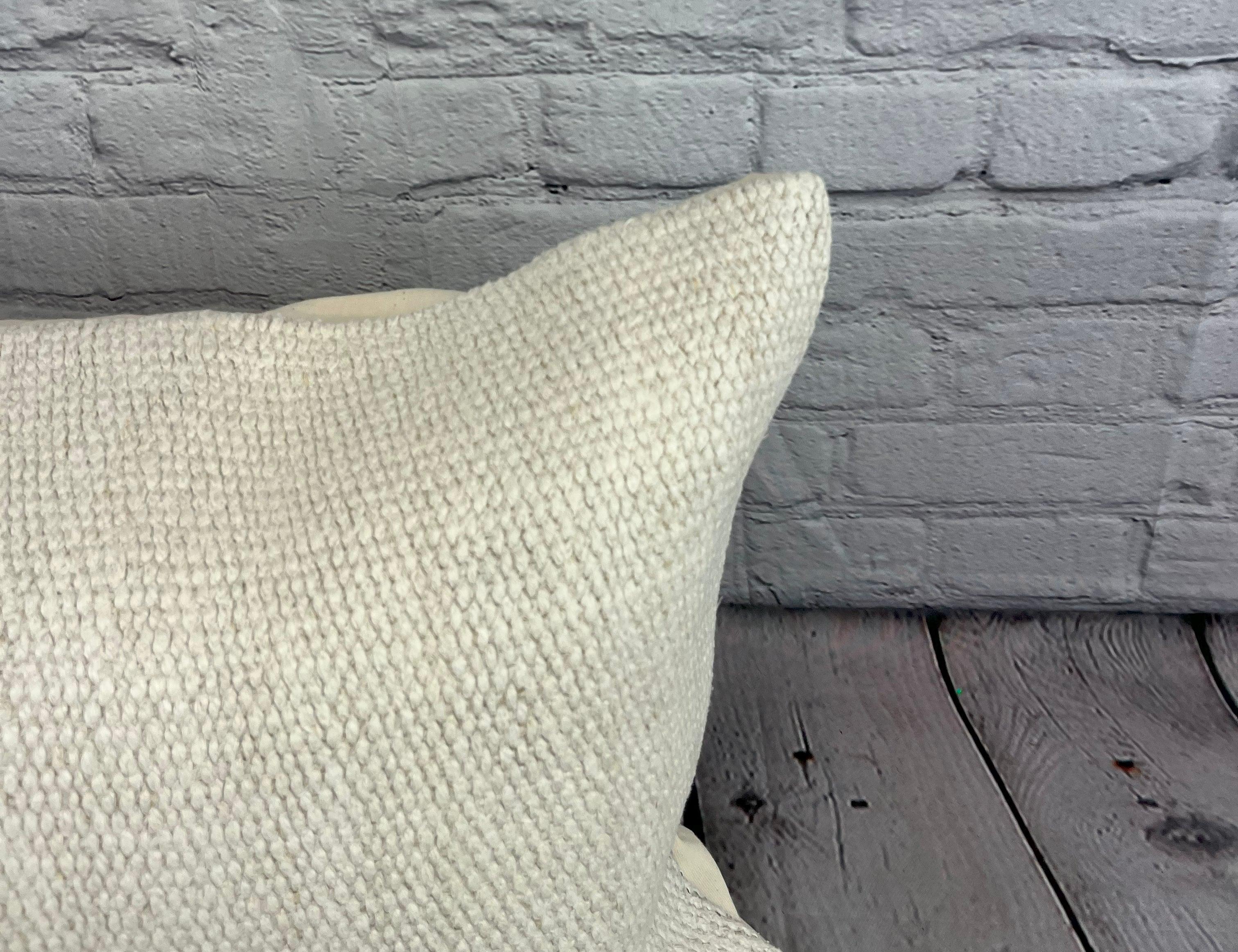 Hand-Knotted 16 x 24 Hemp Pillow Turkish Cushion Natural White Pillow Cushion Cover #6178 For Sale