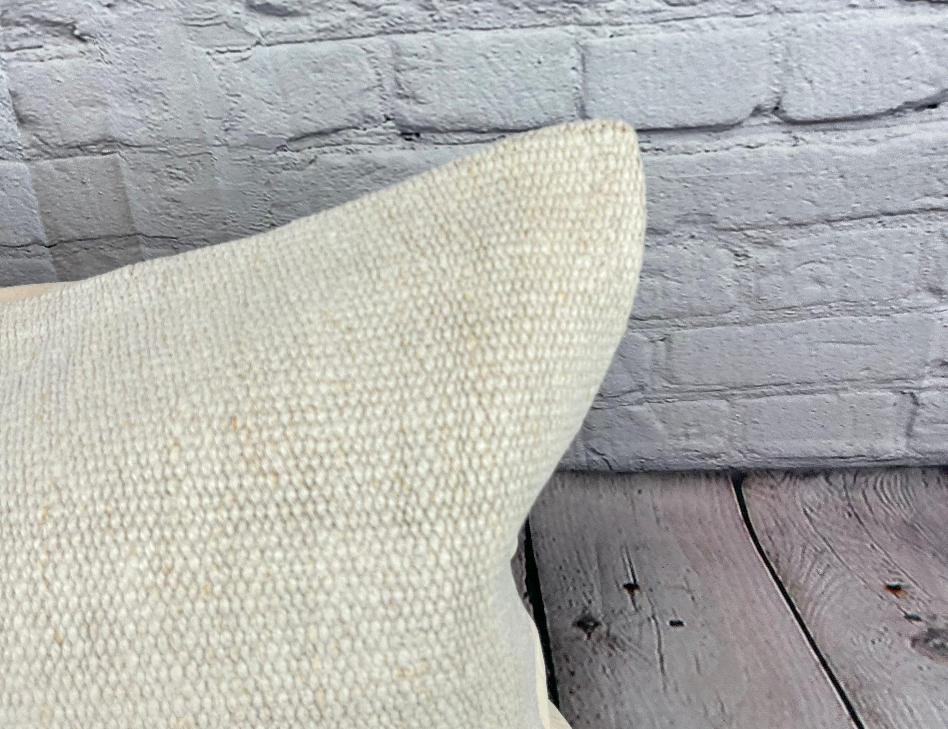Hand-Knotted 16 x 24 Hemp Pillow Turkish Cushion Natural White Pillow Cushion Cover #6182 For Sale