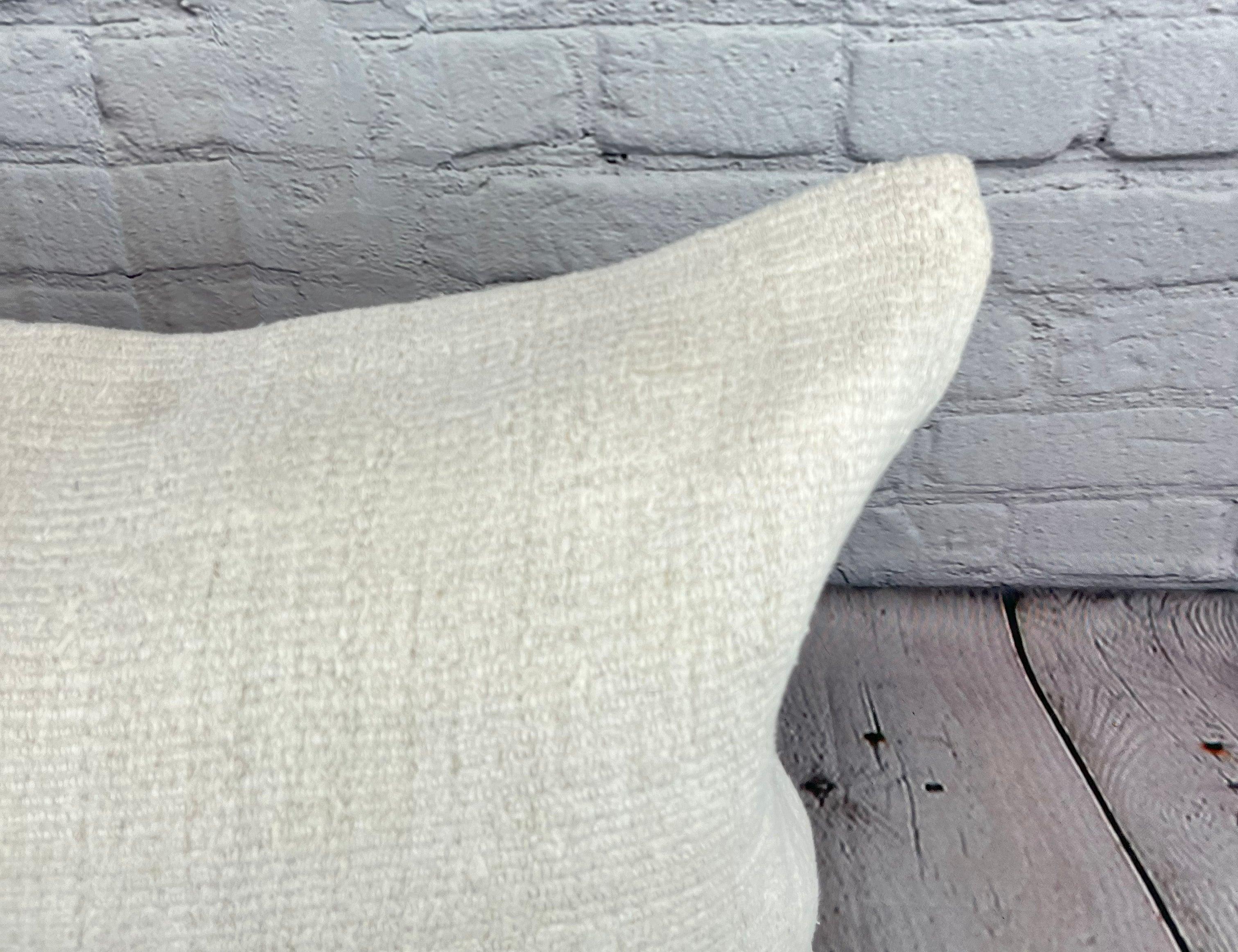 Hand-Knotted 16 x 24 Hemp Pillow Turkish Cushion Natural White Pillow Cushion Cover #6194 For Sale