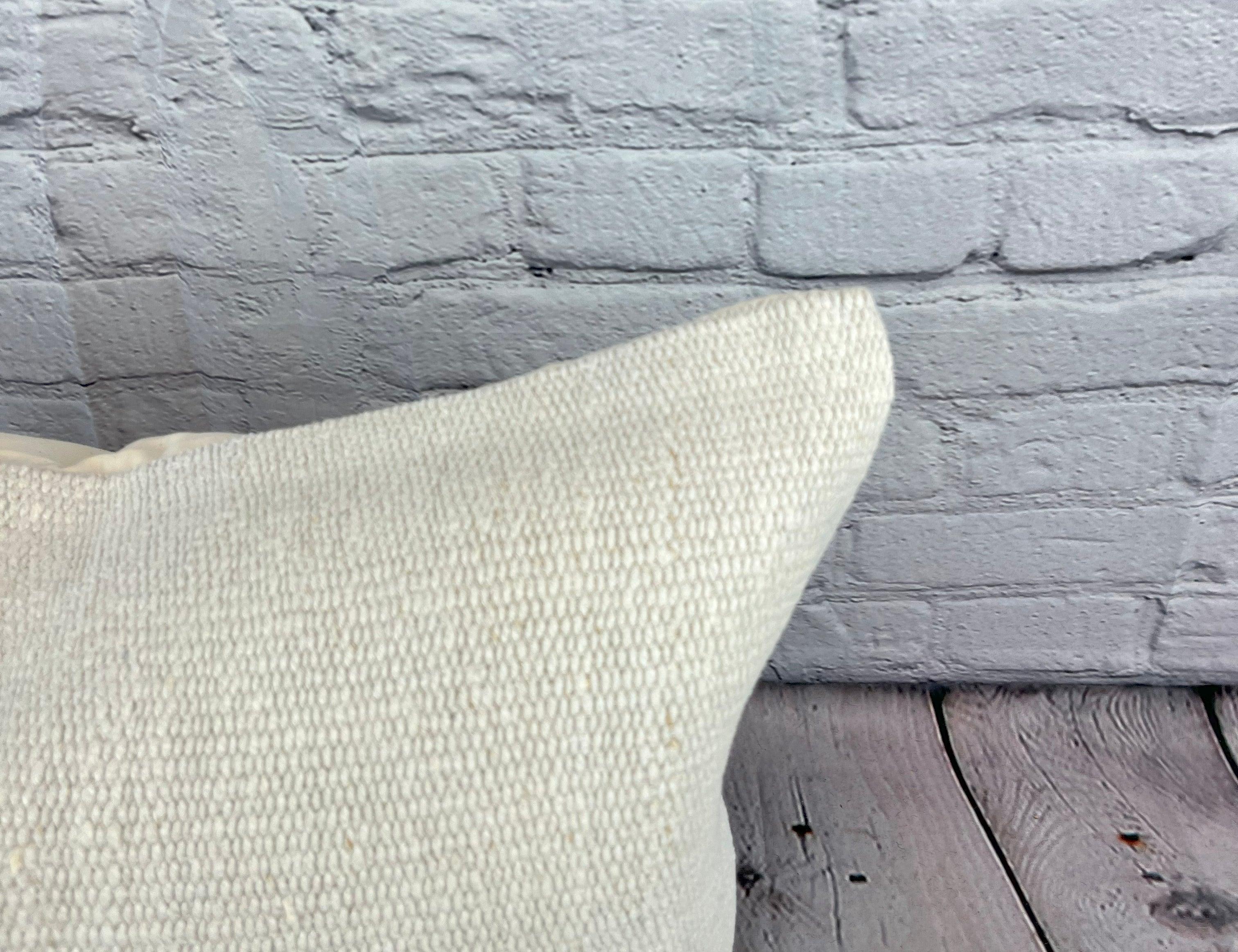 Hand-Knotted 16 x 24 Hemp Pillow Turkish Cushion Natural White Pillow Cushion Cover #6195 For Sale