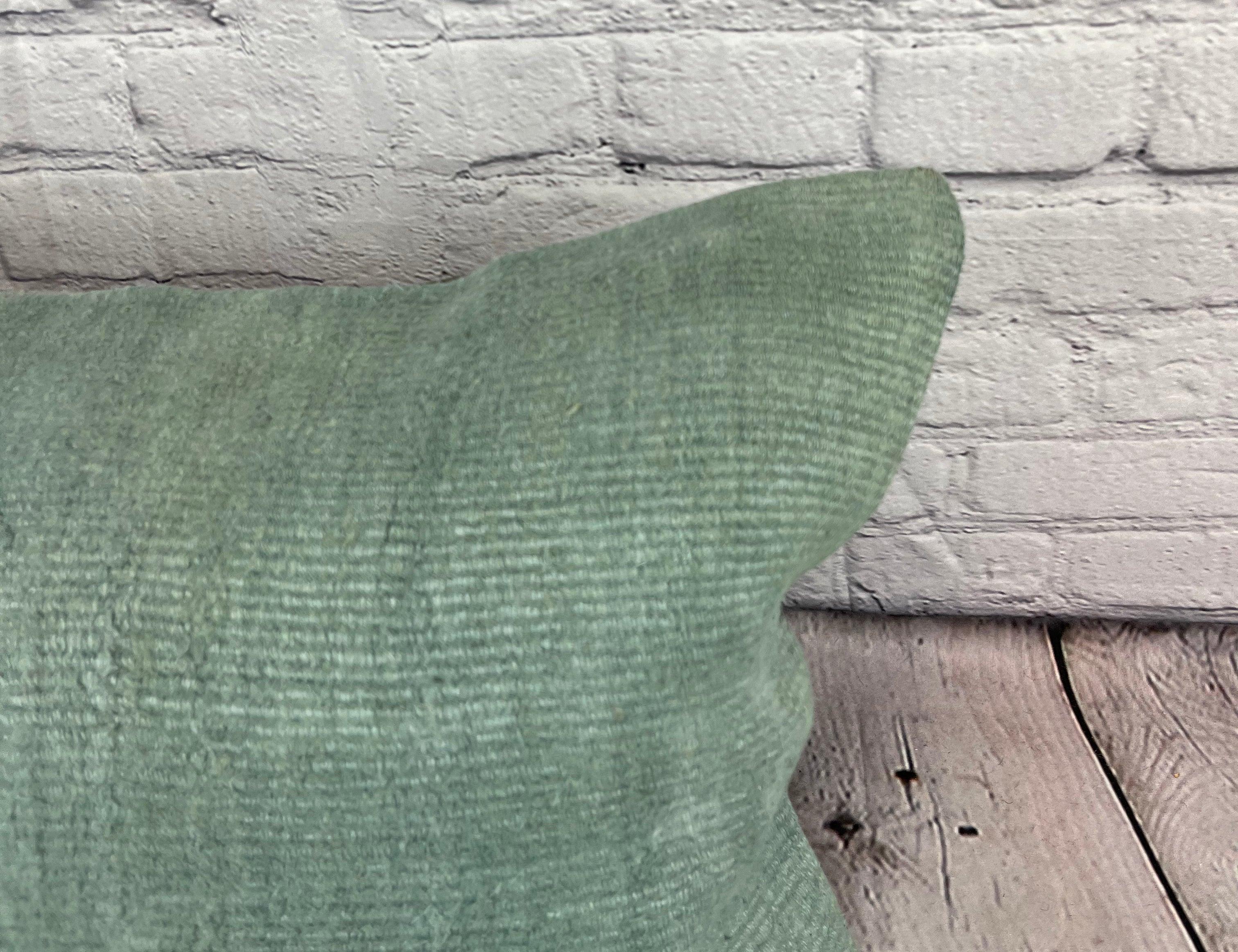 Hand-Knotted 16 x 24 Hemp Turkish Cushion Natural Spanish Green Pillow Cushion Cover #6031 For Sale