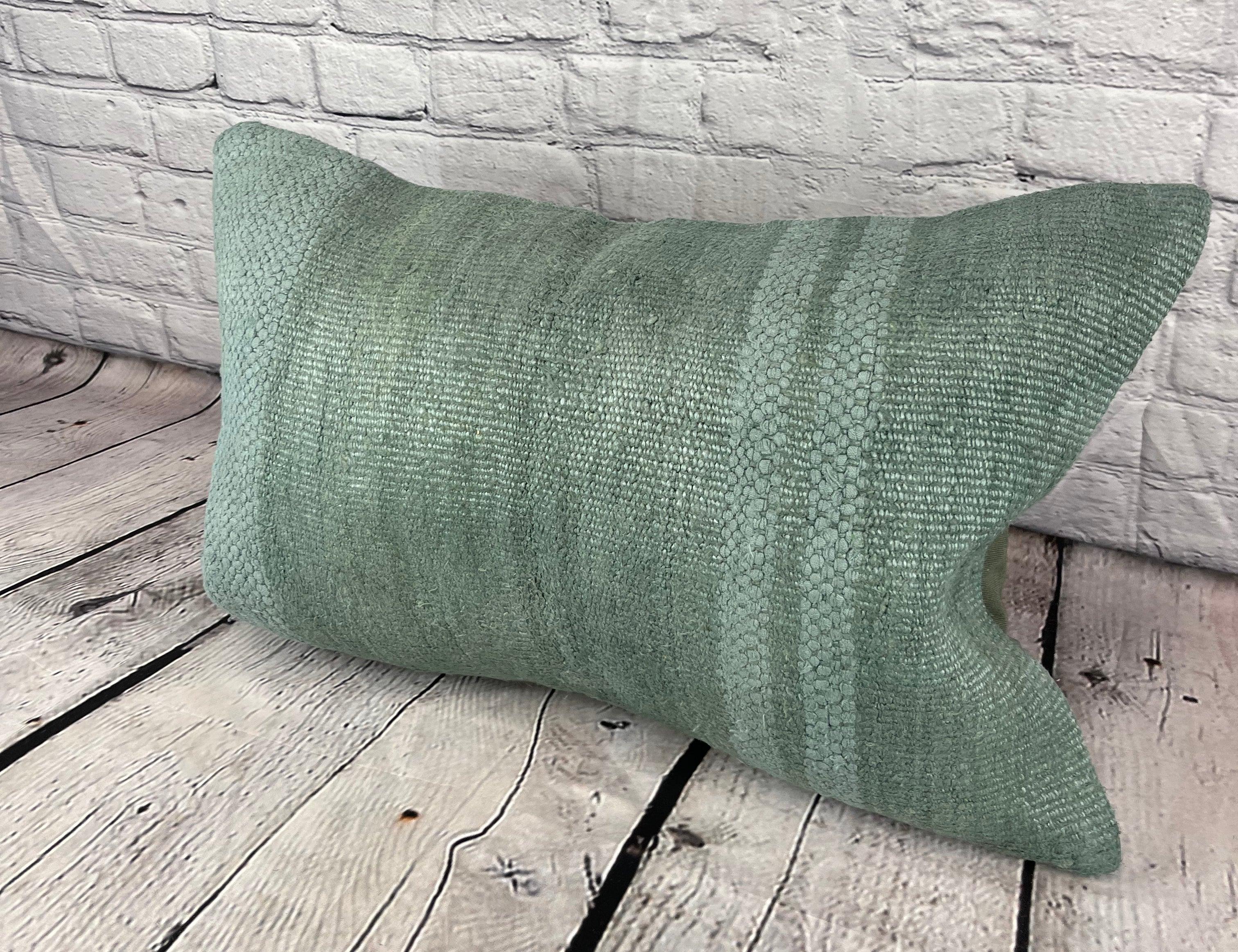 16 x 24 Hemp Pillow Turkish Cushion Natural Spanish Green Pillow Cushion Cover #6408 Elevate your home decor with our Hemp Pillow Turkish Cushion. This exquisite pillow cover, meticulously handwoven, adds a touch of elegance and sophistication to