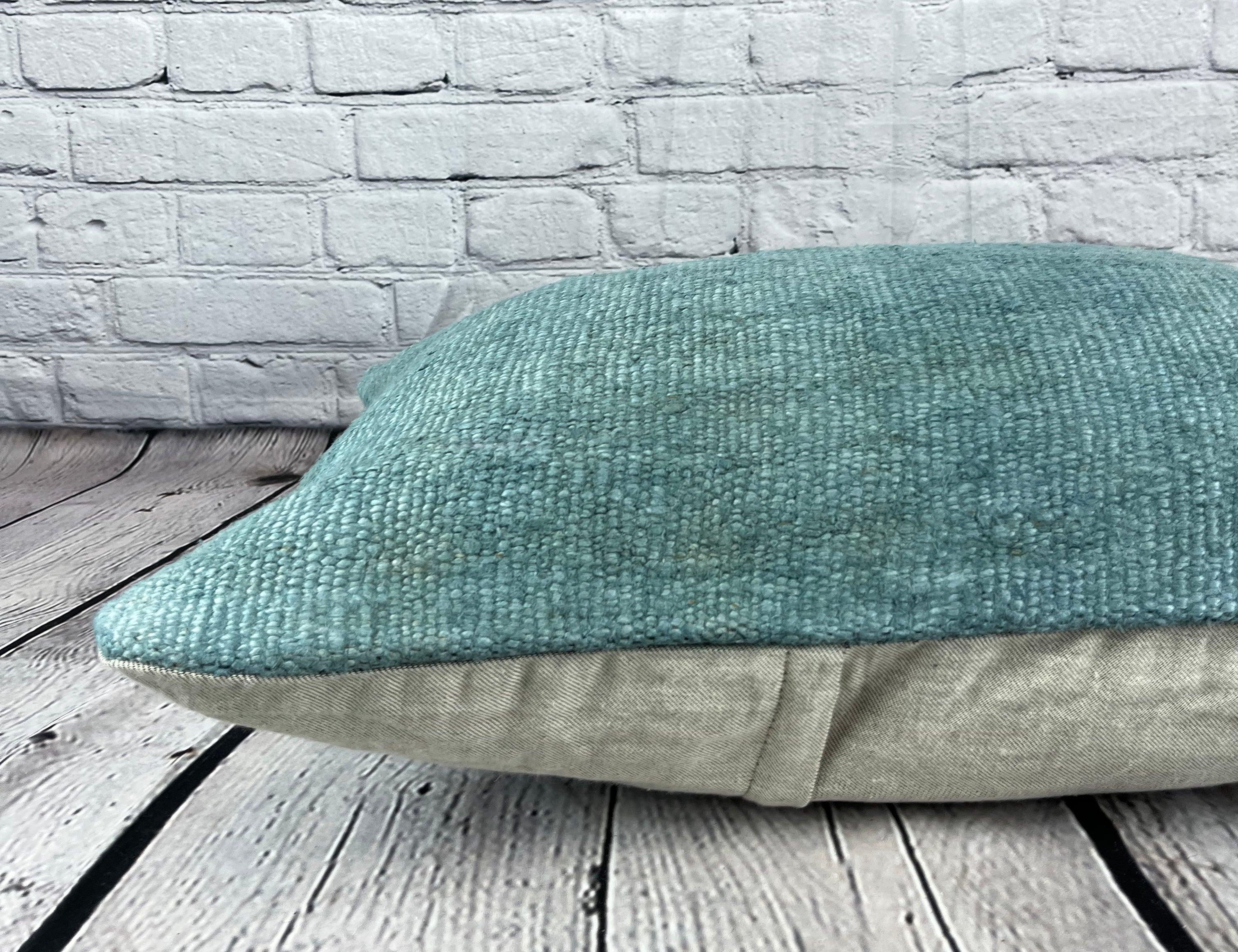 16 x 24 Hemp Turkish Natural Grayish Turquoise Pillow Cushion Cover #6024 In New Condition For Sale In Houston, TX