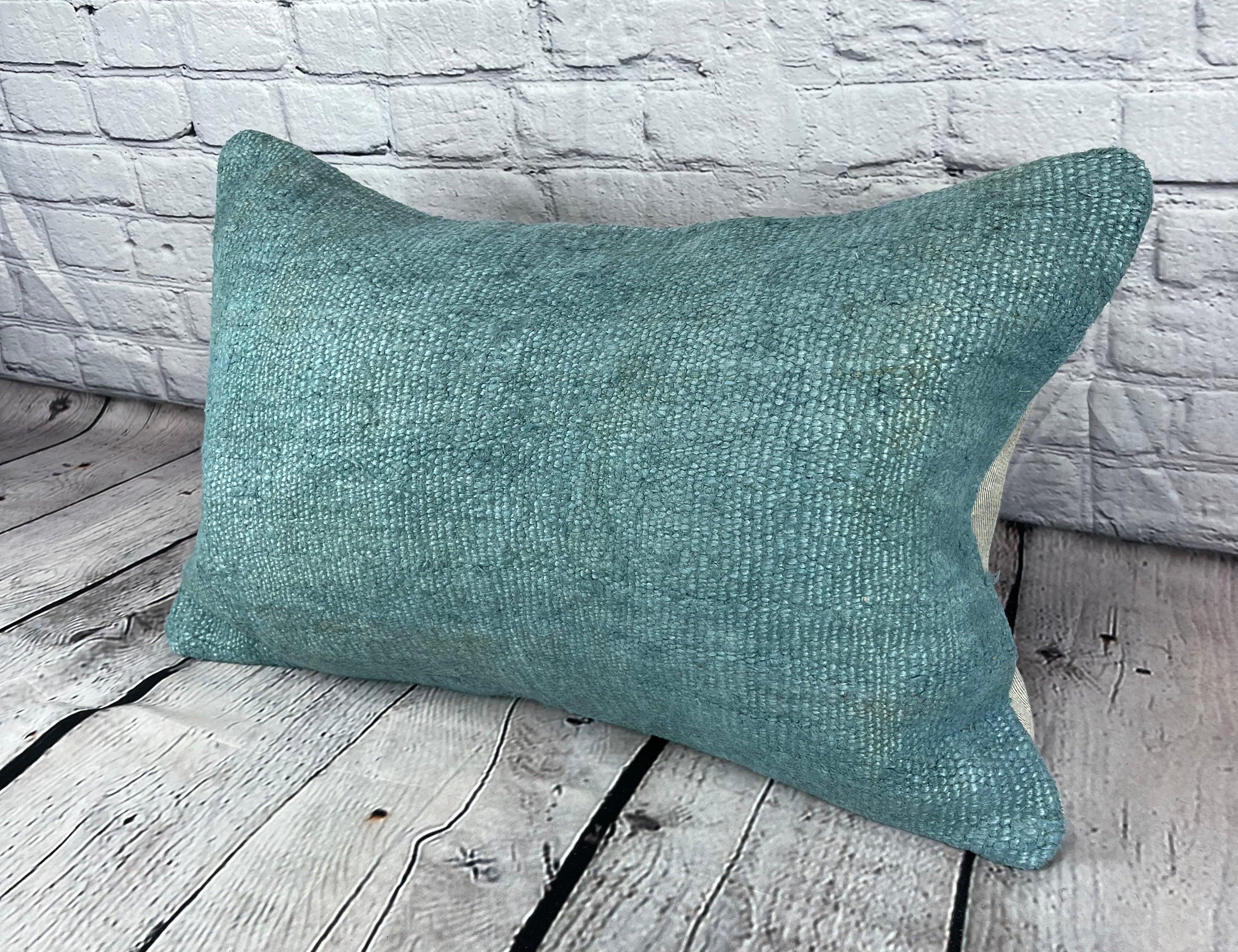16 x 24 Hemp Pillow Turkish Cushion Natural Grayish Turquoise Pillow Cushion Cover #6034 Elevate your home decor with our Hemp Pillow Turkish Cushion. This exquisite pillow cover, meticulously handwoven, adds a touch of elegance and sophistication