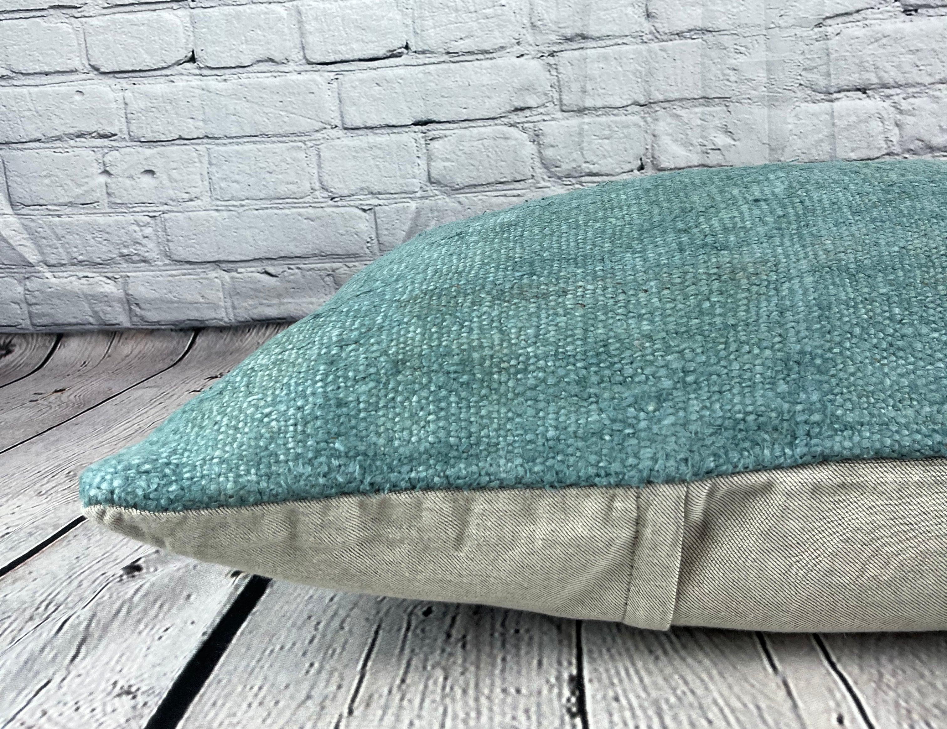 16 x 24 Hemp Turkish Natural Grayish Turquoise Pillow Cushion Cover #6034 In New Condition For Sale In Houston, TX