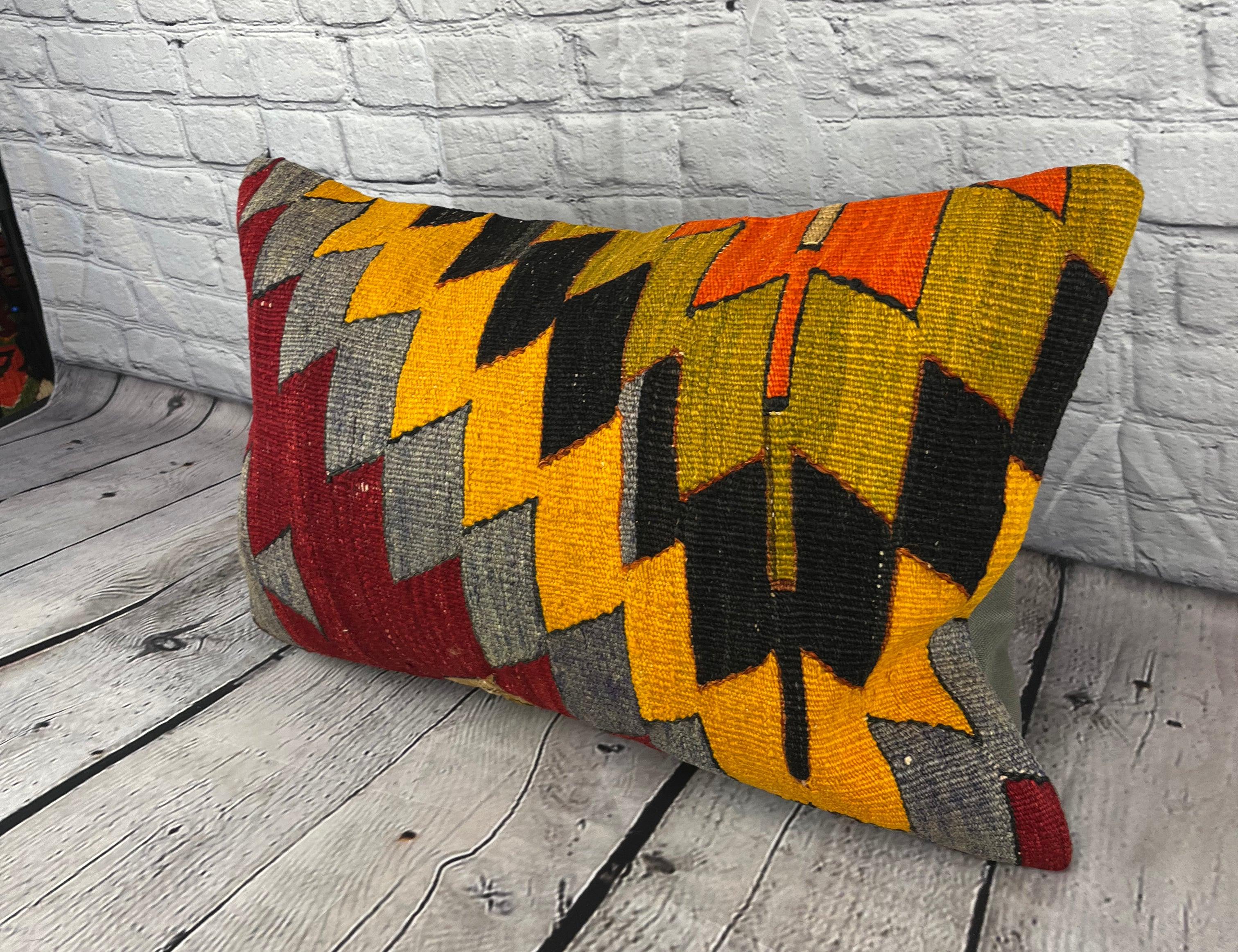 16 x 24 Kilim Pillow Turkish Anatolian Whispers Pillow Cushion Cover #6880 Enhance your home decor with our Kilim Pillow Turkish Kilim Cushion. This exquisite pillow cover, meticulously handwoven, brings a touch of elegance and cultural heritage to