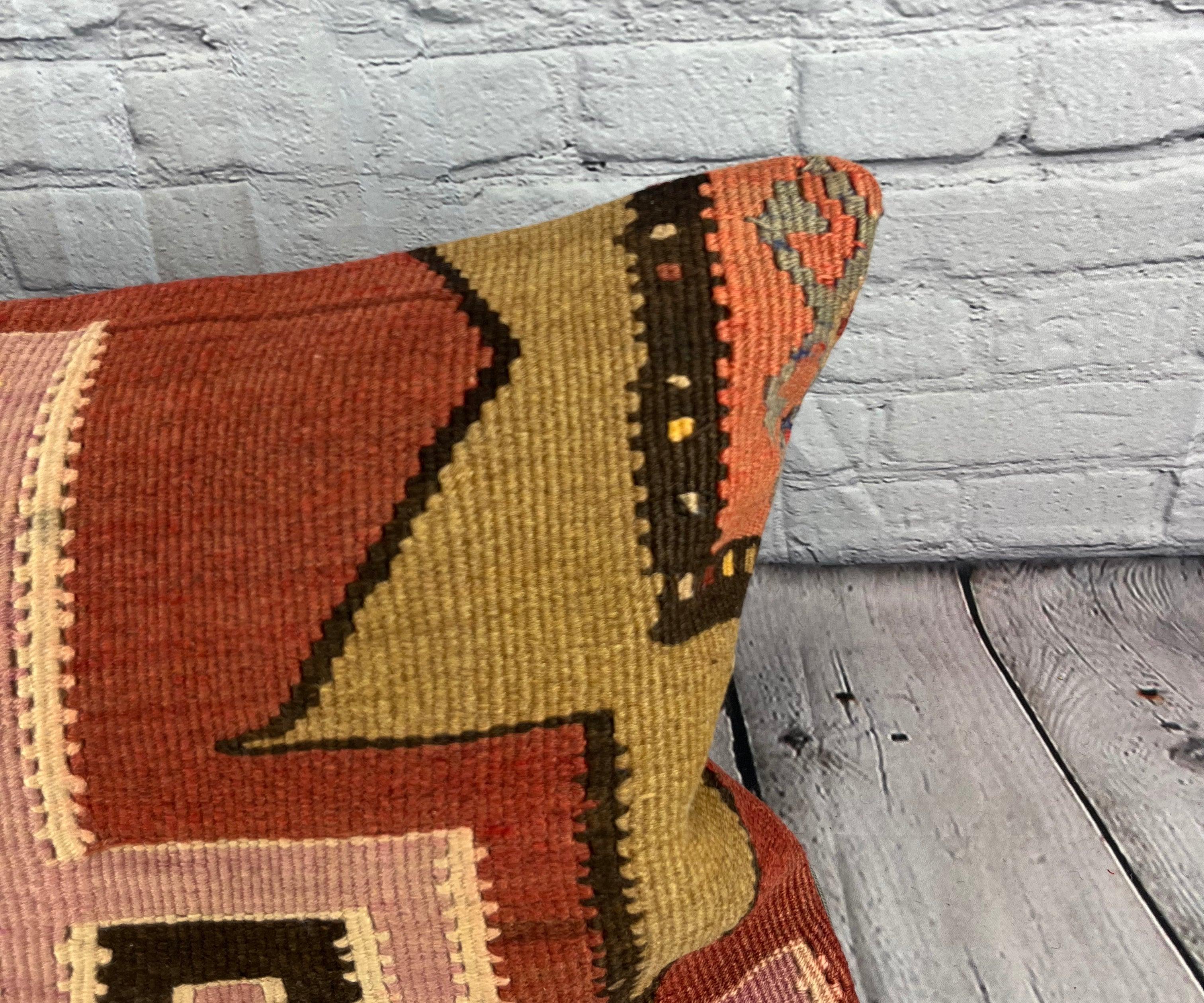 Hand-Knotted 16 x 24 Kilim Pillow Turkish Cushion Turkish Moonlit Pillow Cushion Cover #6889 For Sale