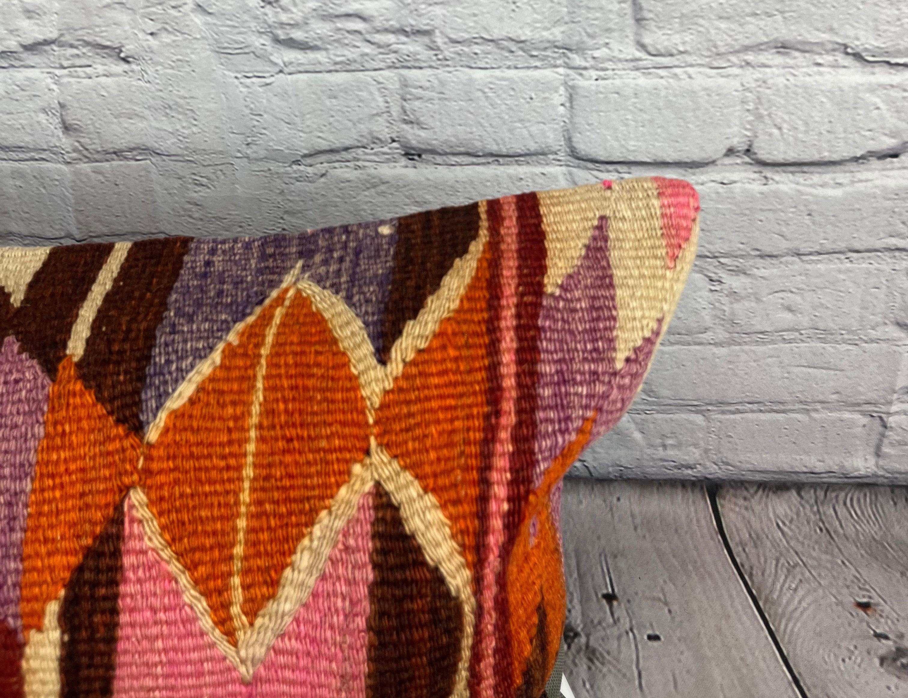 Annodato a mano 16 x 24 Cuscino Kilim Labirinto Turco Tranquillità Cuscino Copricuscino #6872 in vendita