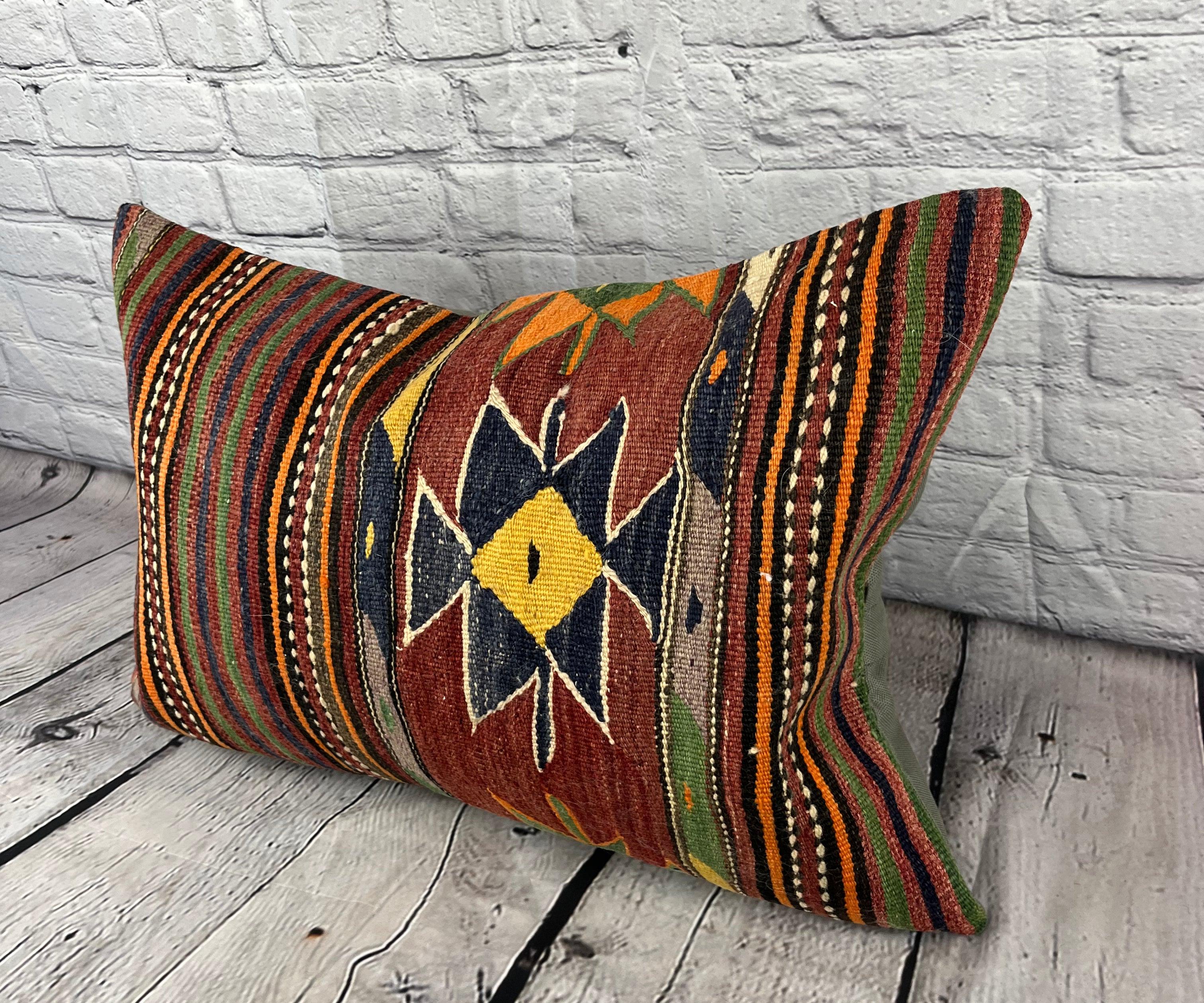 16 x 24 Kilim Pillow Turkish Cappadocia Whispers Serenade Pillow Cushion Cover #6899 Enhance your home decor with our Kilim Pillow Turkish Kilim Cushion. This exquisite pillow cover, meticulously handwoven, brings a touch of elegance and cultural