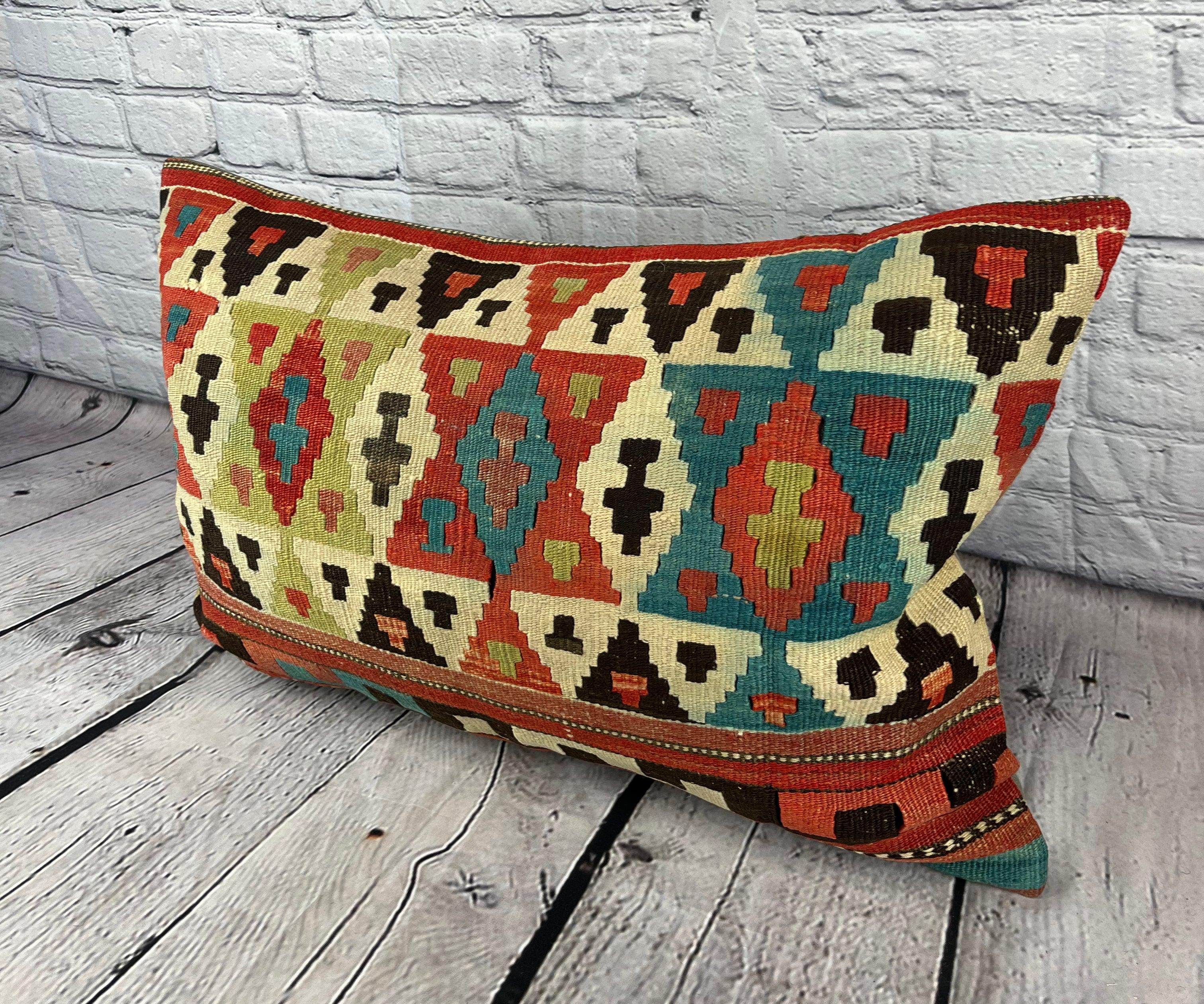 16 x 24 Kilim Pillow Turkish Cushion Cappadocia Sunrise Pillow Cushion Cover #6910 Enhance your home decor with our Kilim Pillow Turkish Kilim Cushion. This exquisite pillow cover, meticulously handwoven, brings a touch of elegance and cultural