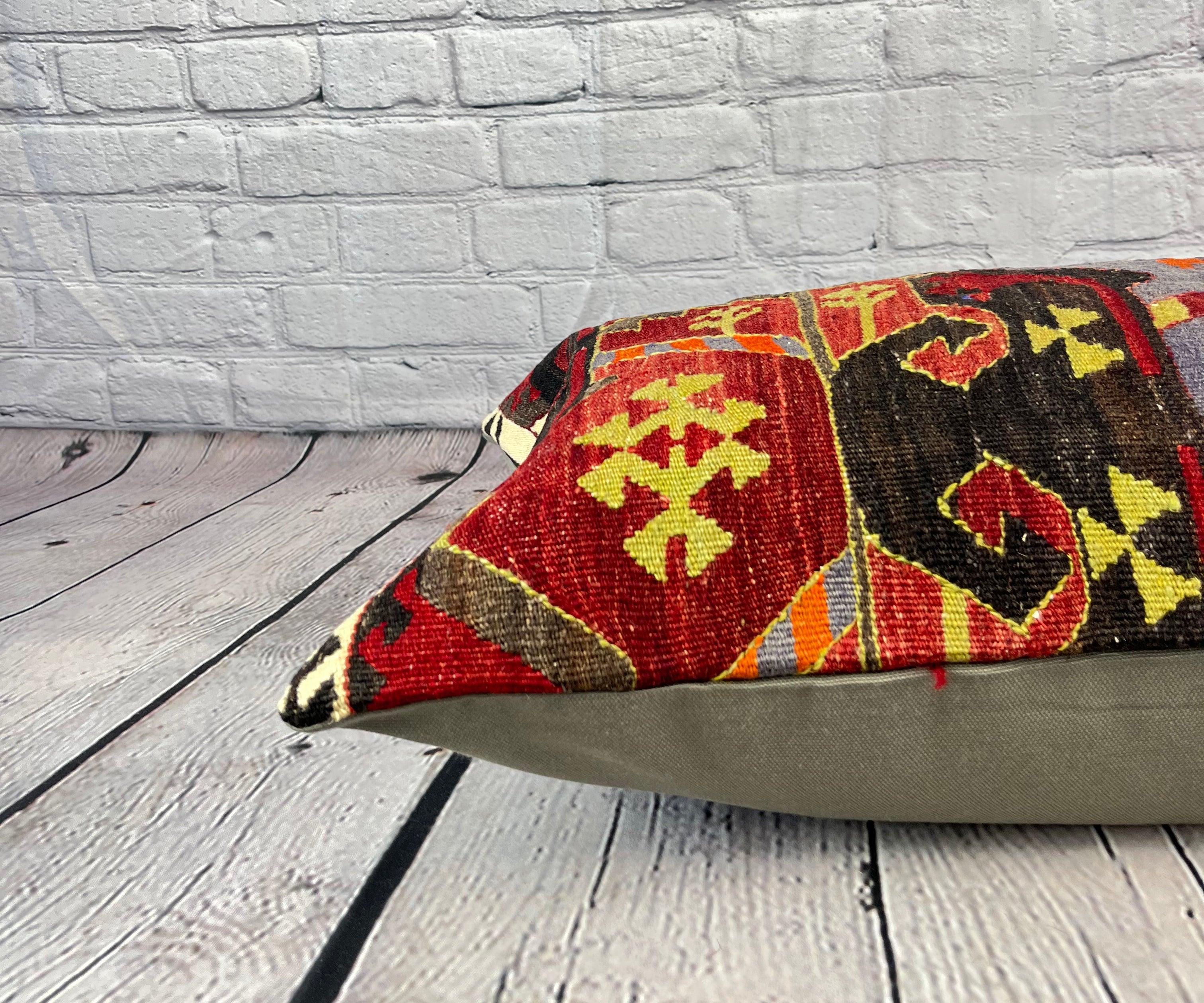 16 x 24 Kilim türkischen Kissen natürlichen Safran Sonnenuntergang Kissen Kissenbezug #6903 (Handgeknüpft)