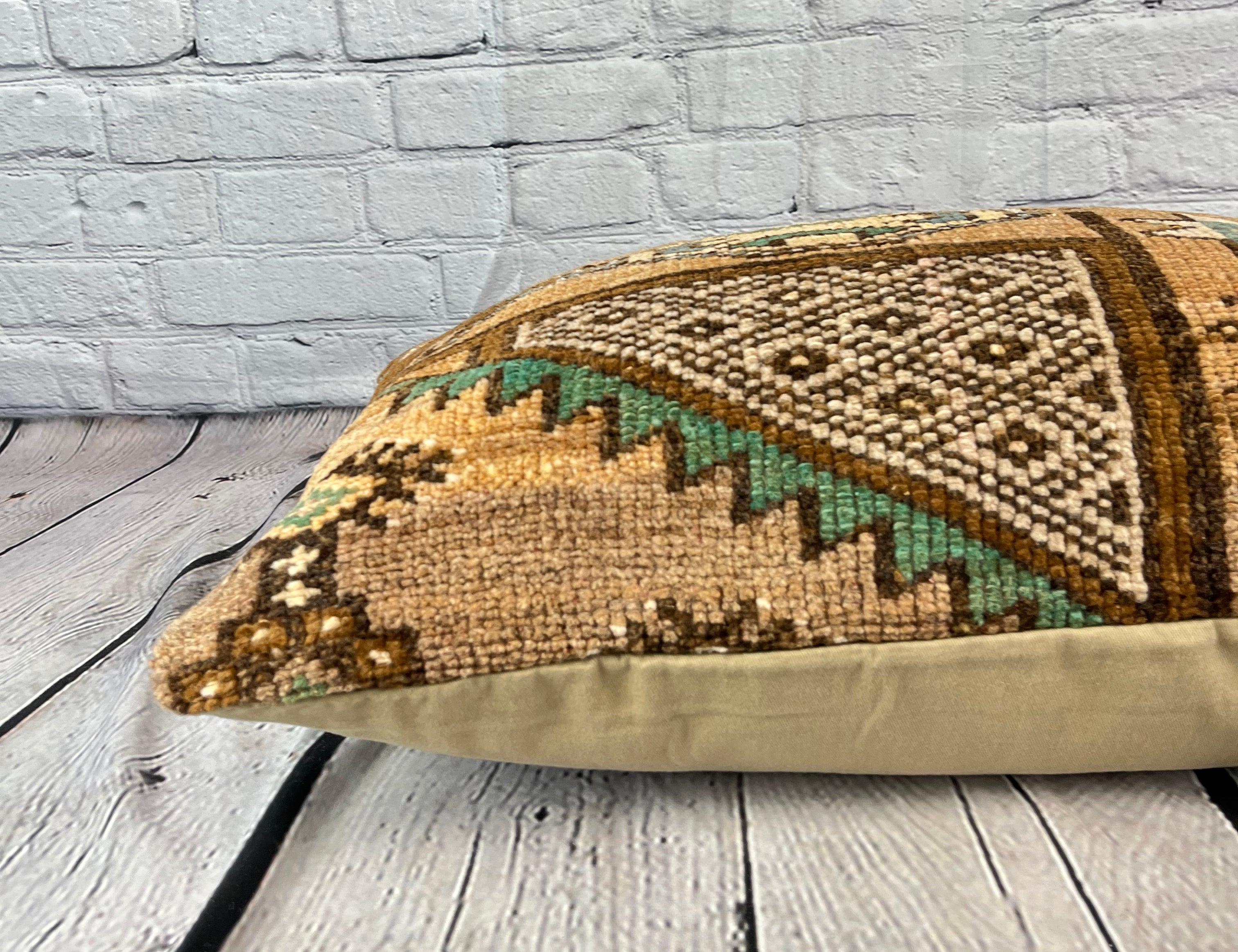 Noué à la main 16 x 24 Oreiller de tapis Beauté byzantine Oreiller turc Housse de coussin #7695 en vente