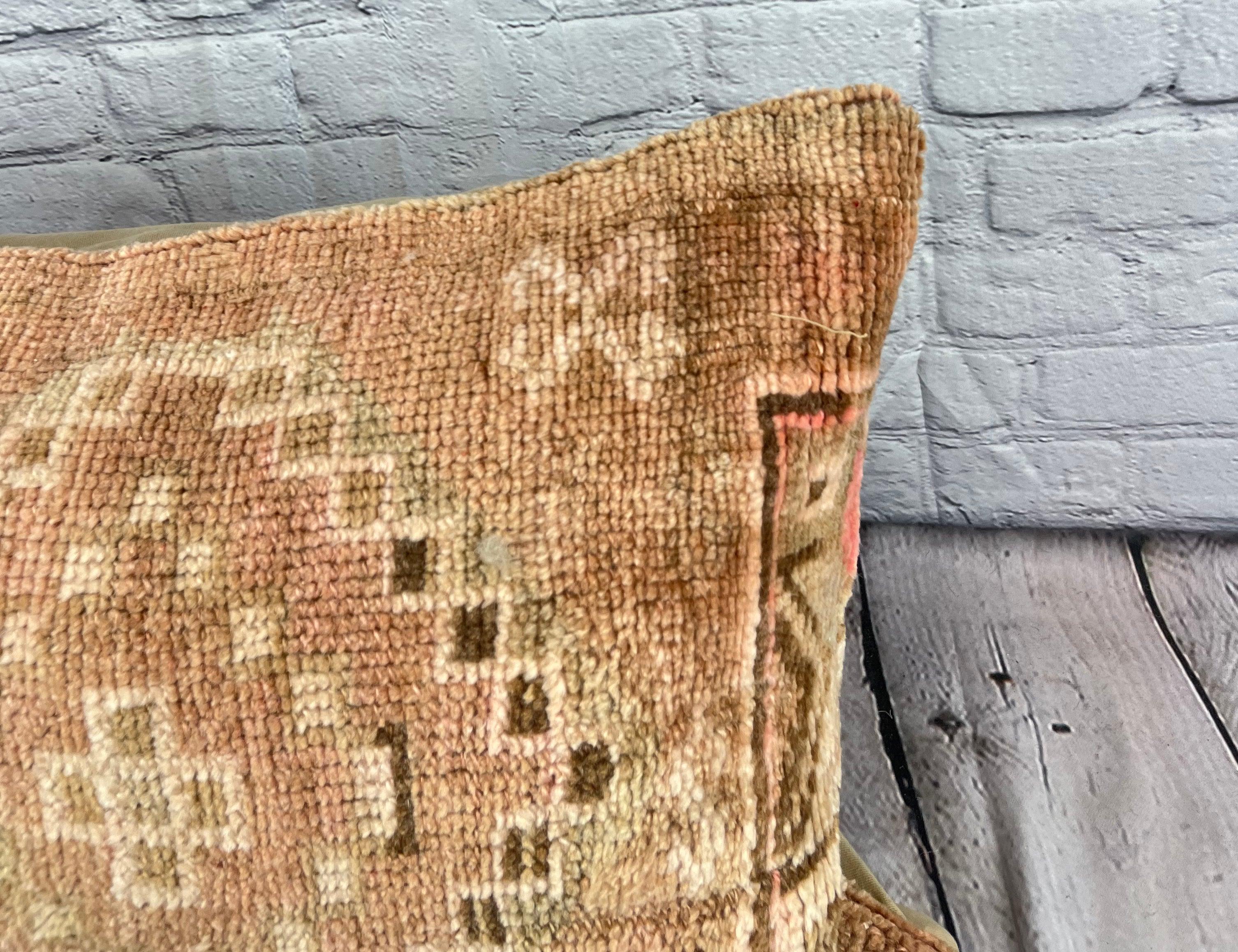 Hand-Knotted 16 x 24 Rug Pillow Ottoman Sanctuary Turkish Pillow Cushion Cover #7839 For Sale