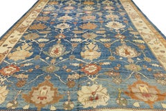 16 x 26 Modern Turkish Oushak Oversized Rug Hand-Knotted Wool Slate Blue & Ivory