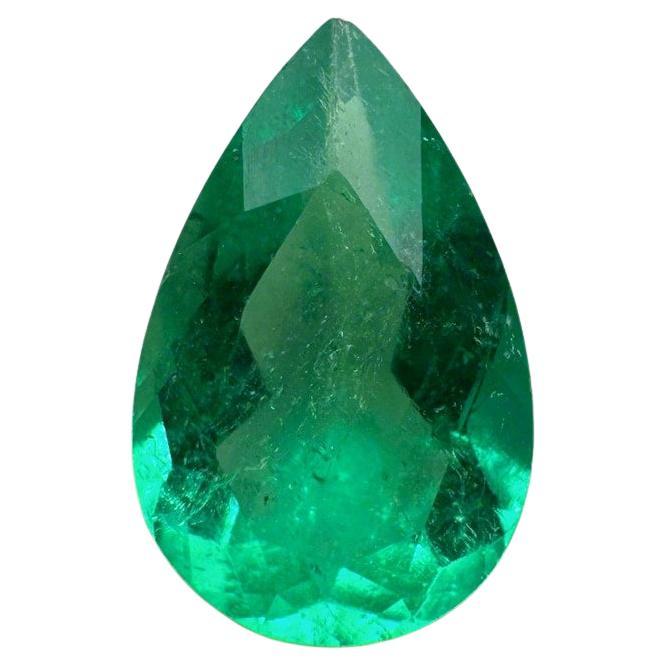 1.60 Carat 10.6x6.8 Spring Green Colombian Emerald - Pear-Cut May Birthstone Gem
